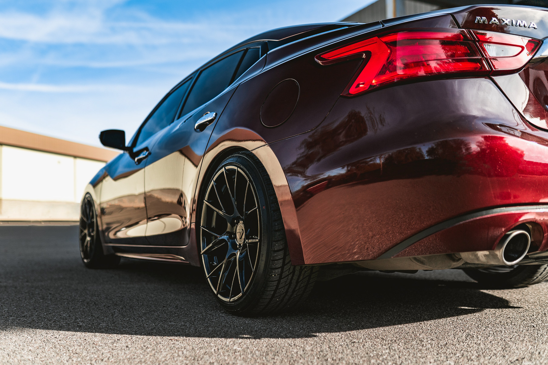 A 2017 Nissan Maxima on 20 Inch Blaque Diamond BD-F18 Gloss Black Wheels