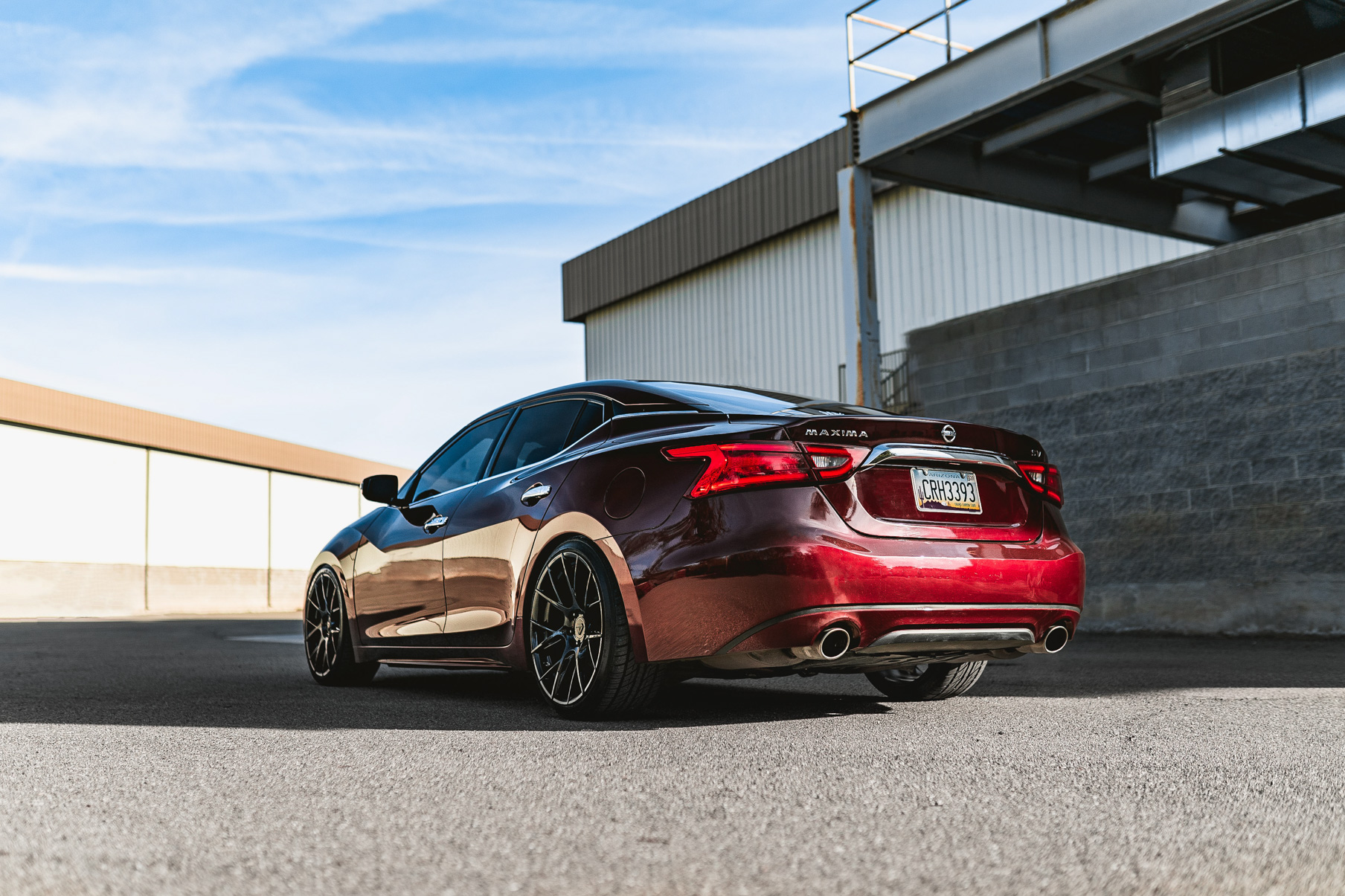 A 2017 Nissan Maxima on 20 Inch Blaque Diamond BD-F18 Gloss Black Wheels