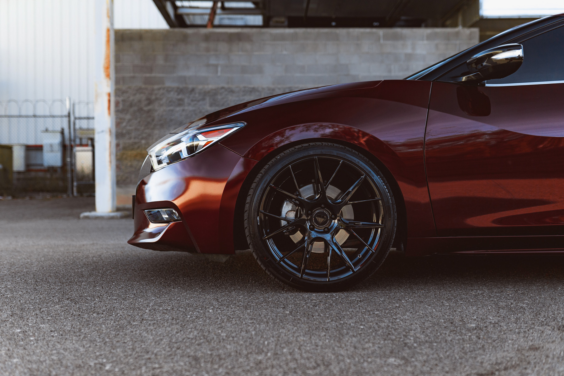A 2017 Nissan Maxima on 20 Inch Blaque Diamond BD-F18 Gloss Black Wheels