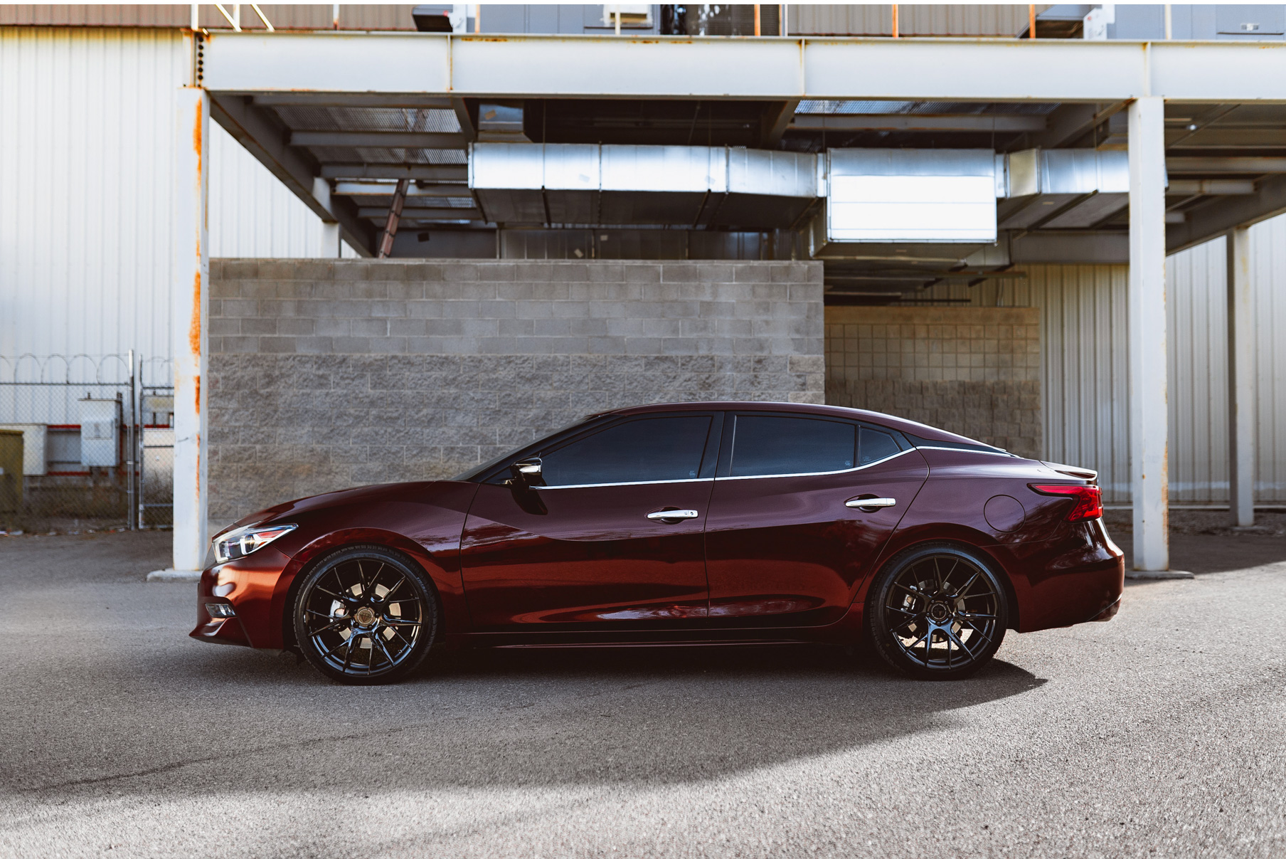 A 2017 Nissan Maxima on 20 Inch Blaque Diamond BD-F18 Gloss Black Wheels