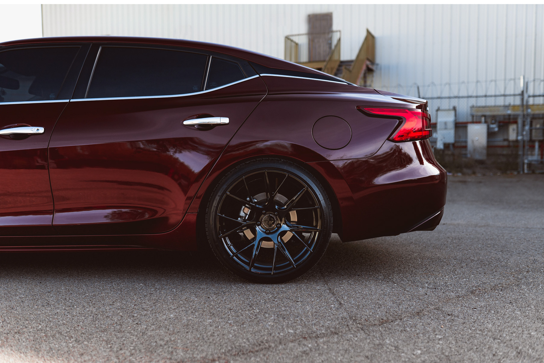 A 2017 Nissan Maxima on 20 Inch Blaque Diamond BD-F18 Gloss Black Wheels