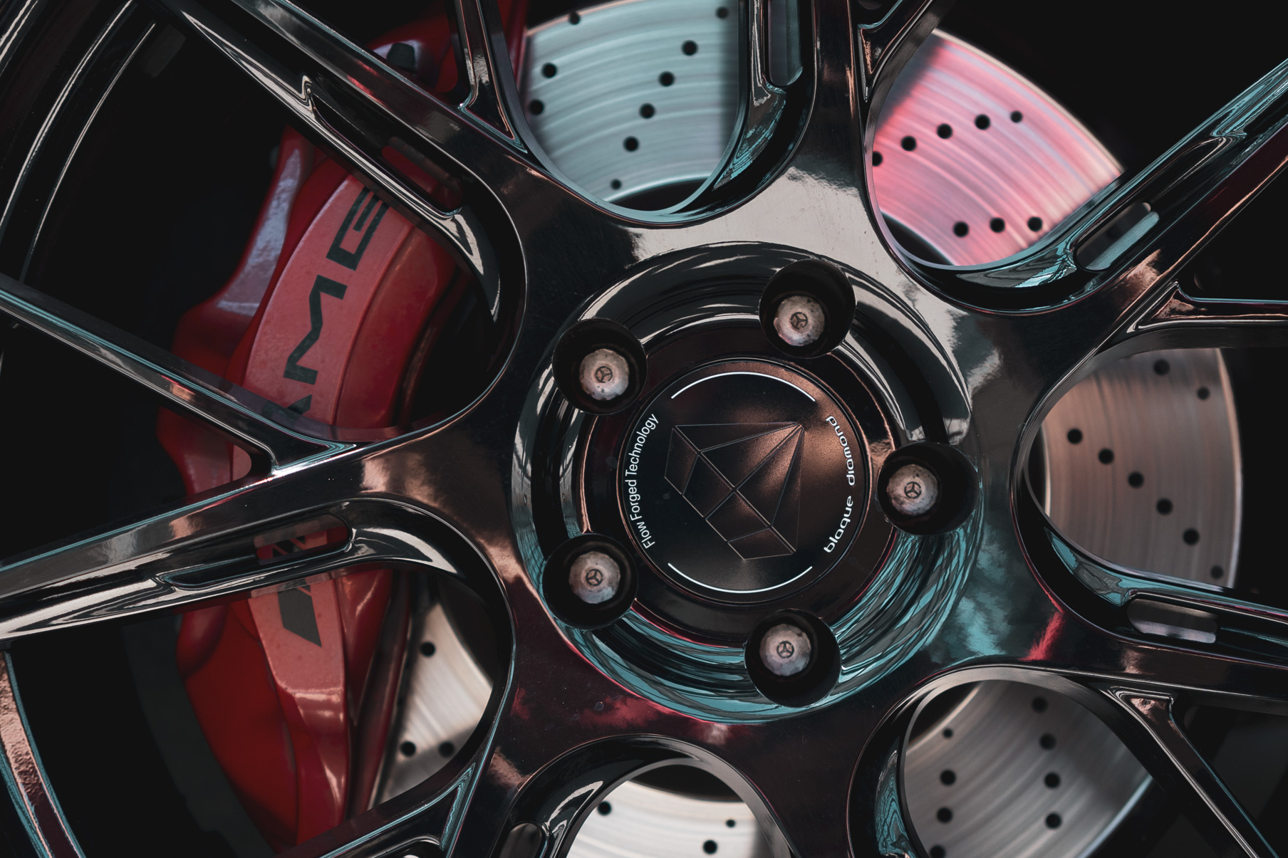 A 2018 Mercedes-Benz C63 on 20 Inch Blaque Diamond BD-F18 Gloss Black Wheels