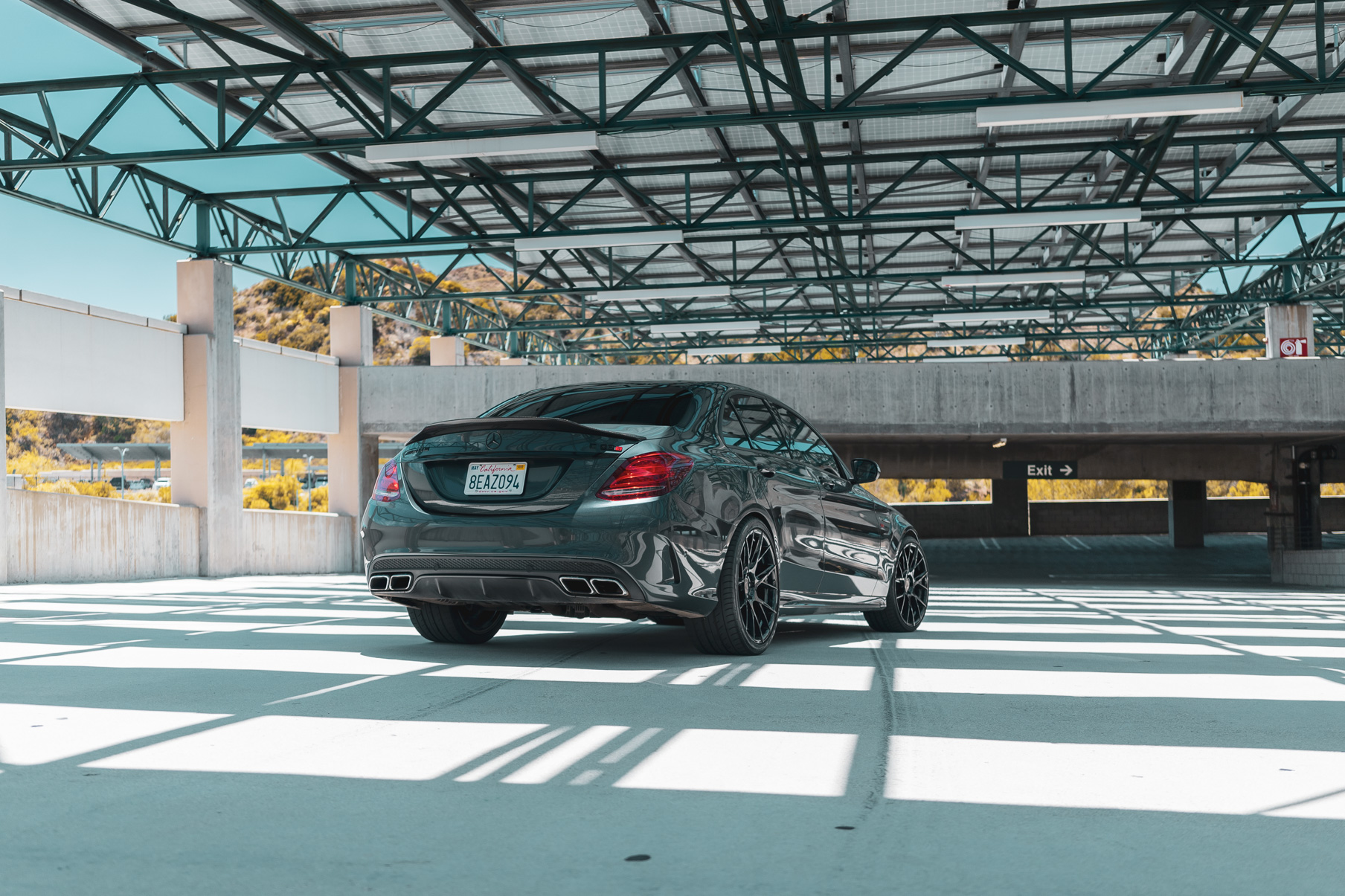 A 2018 Mercedes-Benz C63 on 20 Inch Blaque Diamond BD-F18 Gloss Black Wheels