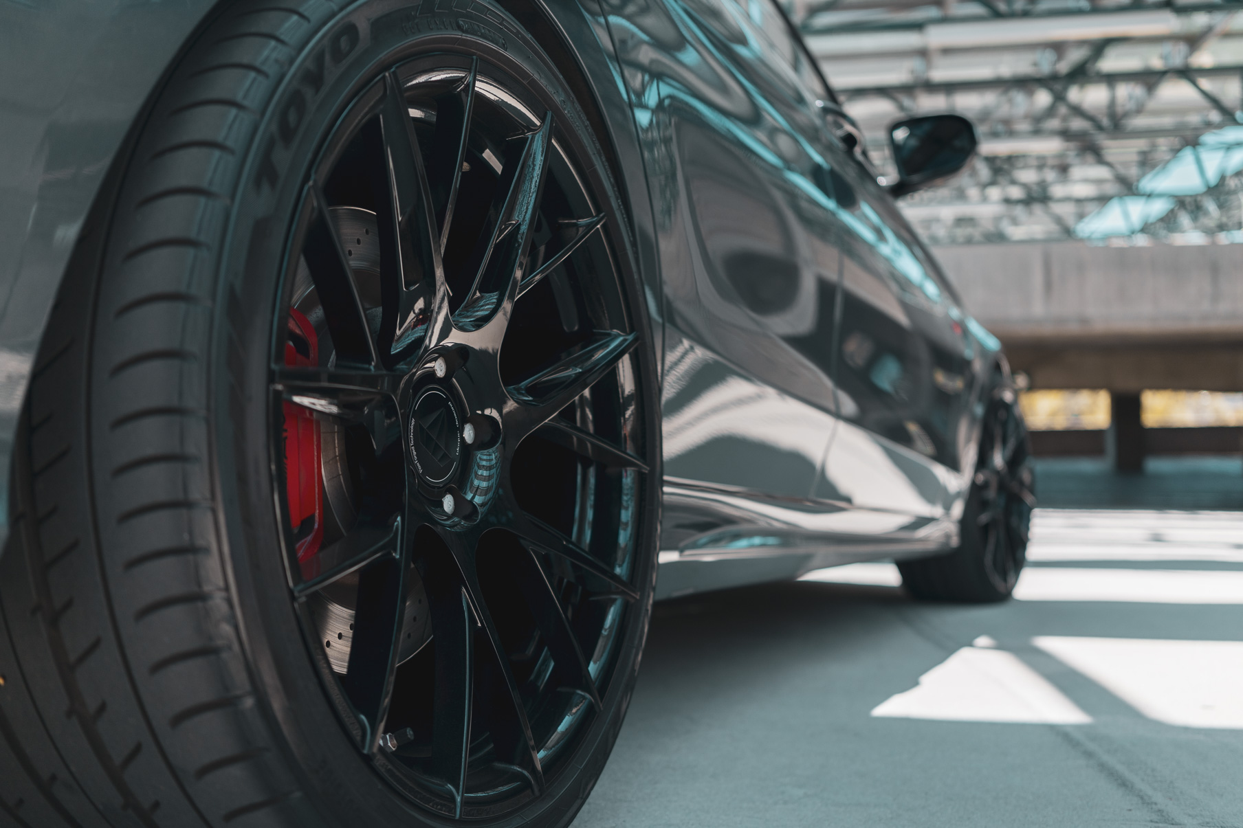 A 2018 Mercedes-Benz C63 on 20 Inch Blaque Diamond BD-F18 Gloss Black Wheels