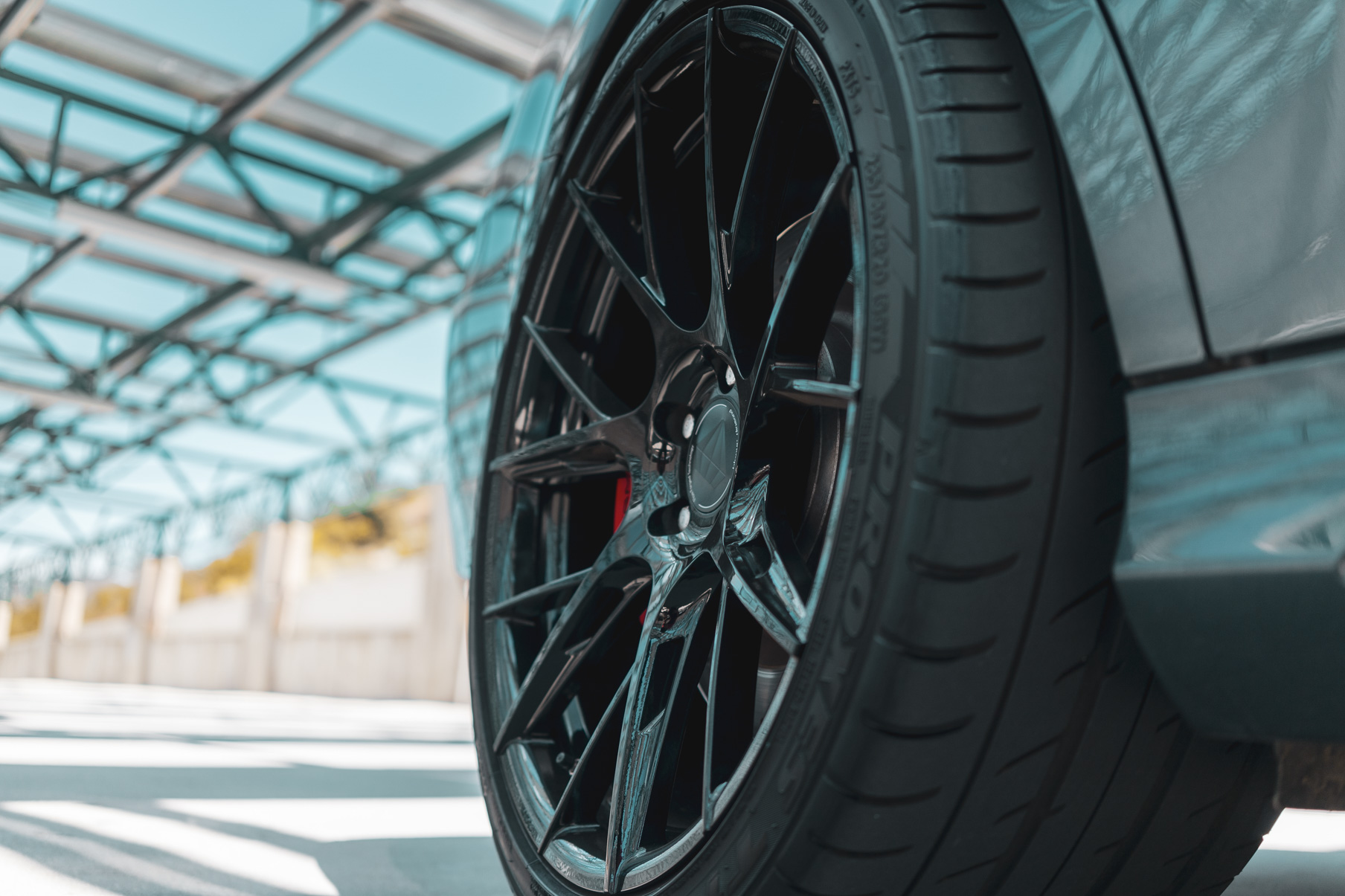 A 2018 Mercedes-Benz C63 on 20 Inch Blaque Diamond BD-F18 Gloss Black Wheels