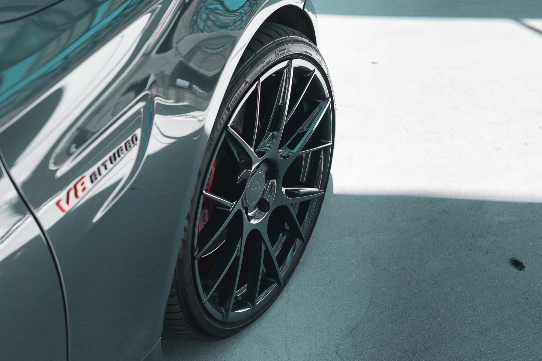 A 2018 Mercedes-Benz C63 on 20 Inch Blaque Diamond BD-F18 Gloss Black Wheels