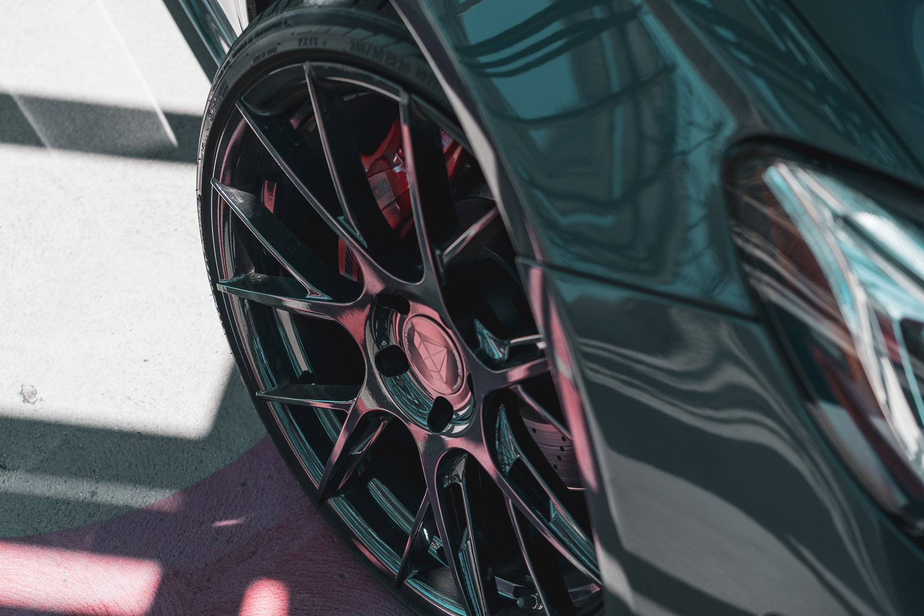 A 2018 Mercedes-Benz C63 on 20 Inch Blaque Diamond BD-F18 Gloss Black Wheels