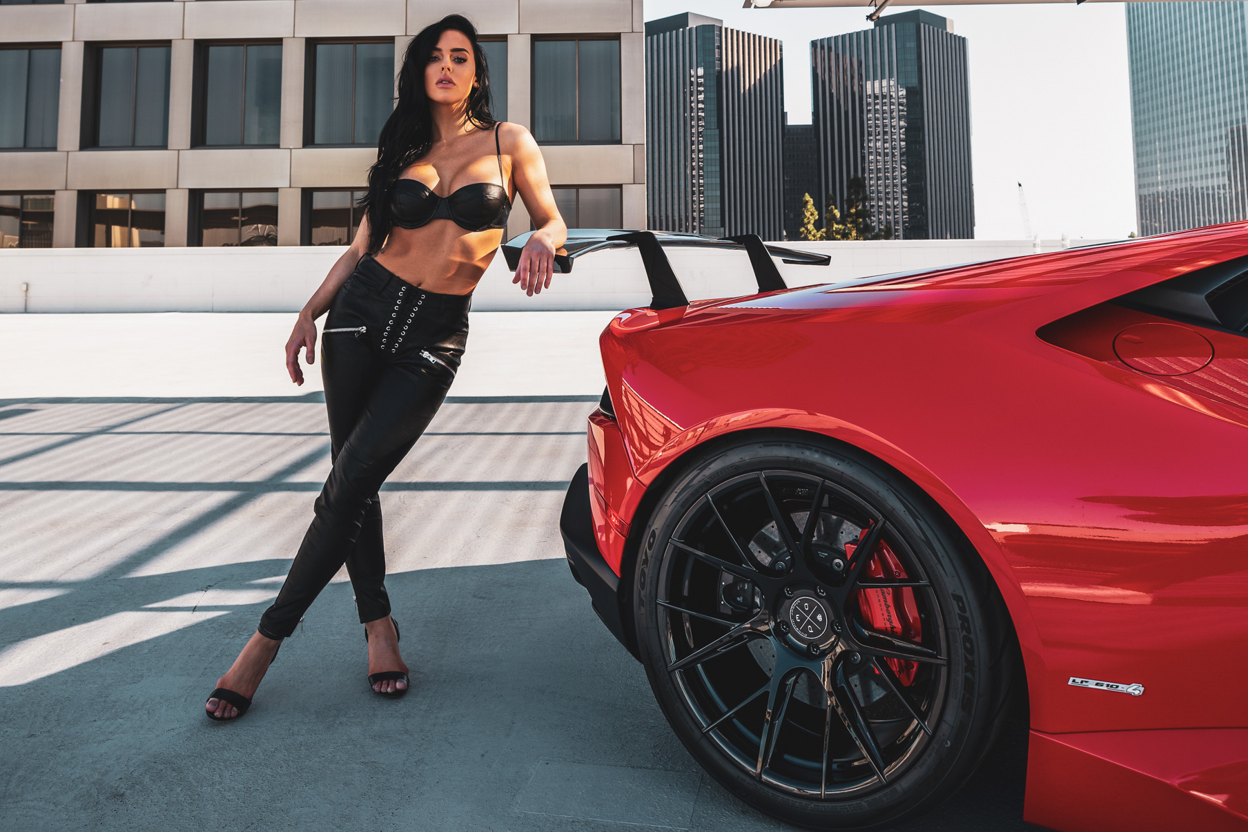 A 2016 Lamborghini Huracan on 20 Inch Blaque Diamond BD-F18 Gloss Black Wheels