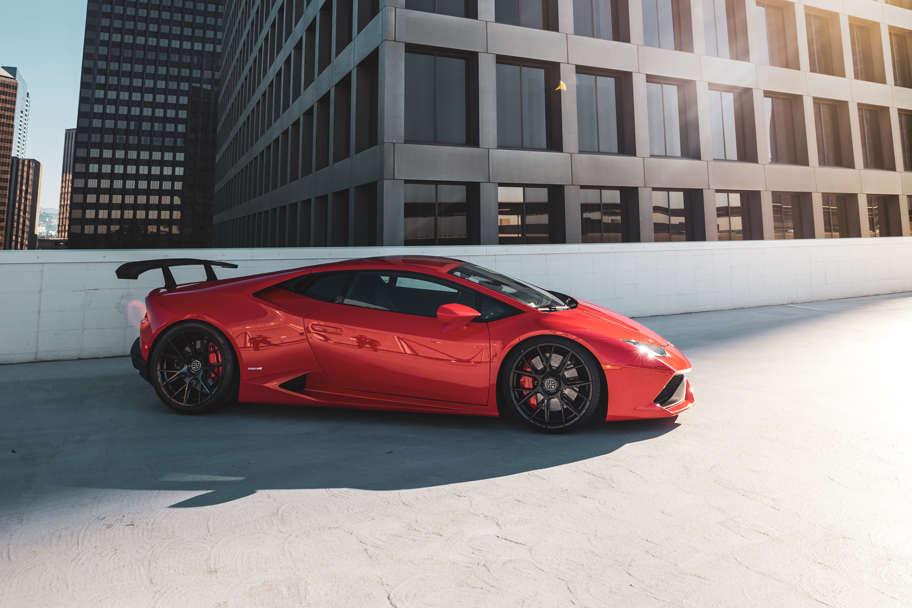 A 2016 Lamborghini Huracan on 20 Inch Blaque Diamond BD-F18 Gloss Black Wheels