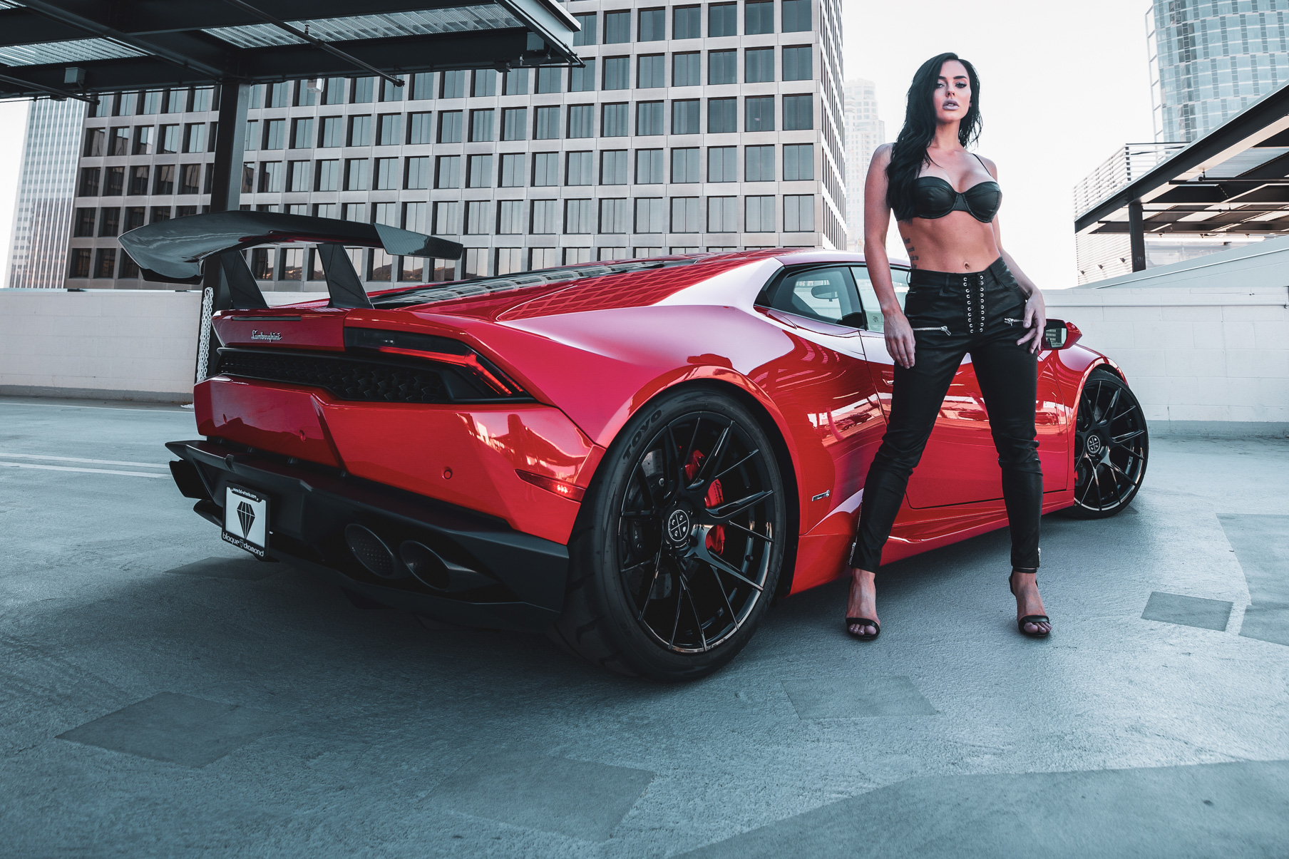 A 2016 Lamborghini Huracan on 20 Inch Blaque Diamond BD-F18 Gloss Black Wheels