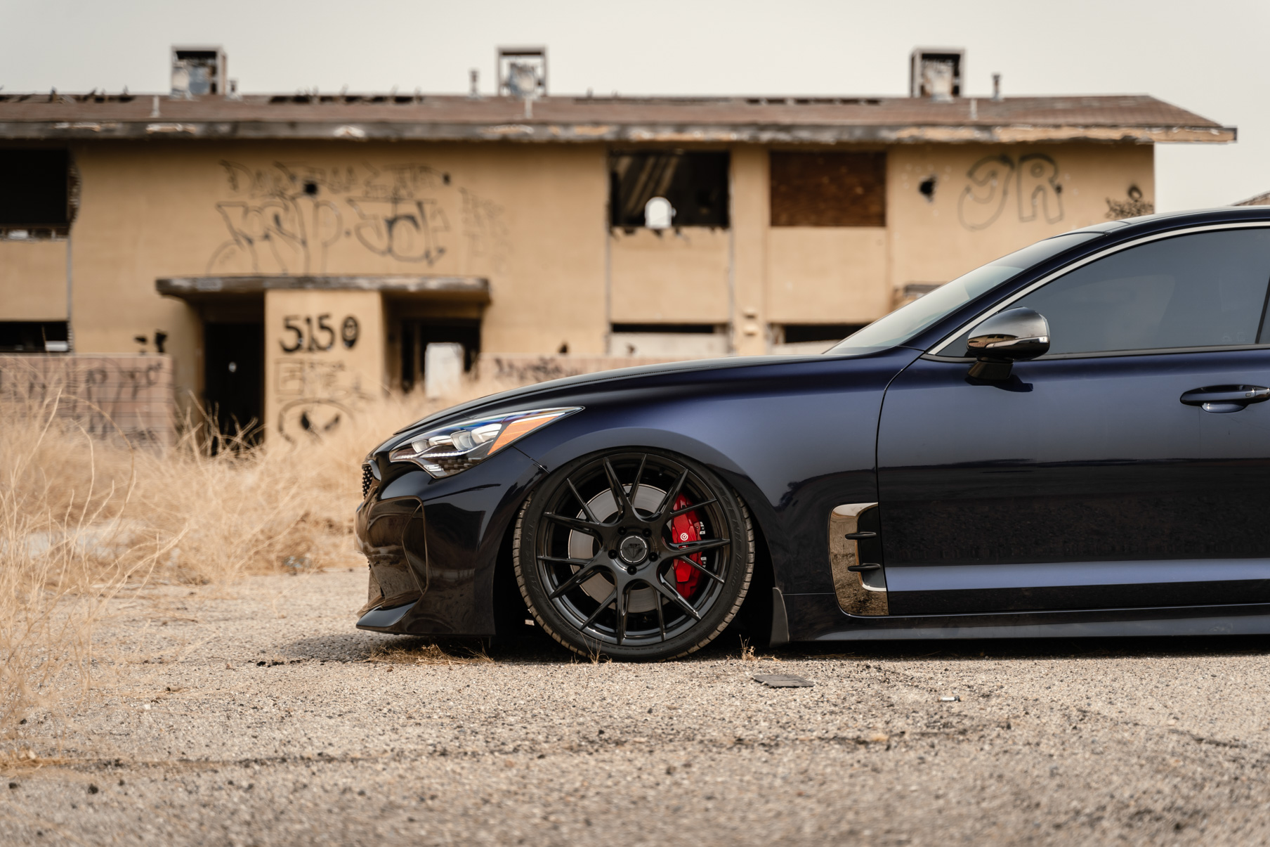 A 2020 Kia Stinger GT AWD on Blaque Diamond BD-F18 Gloss Black Wheels