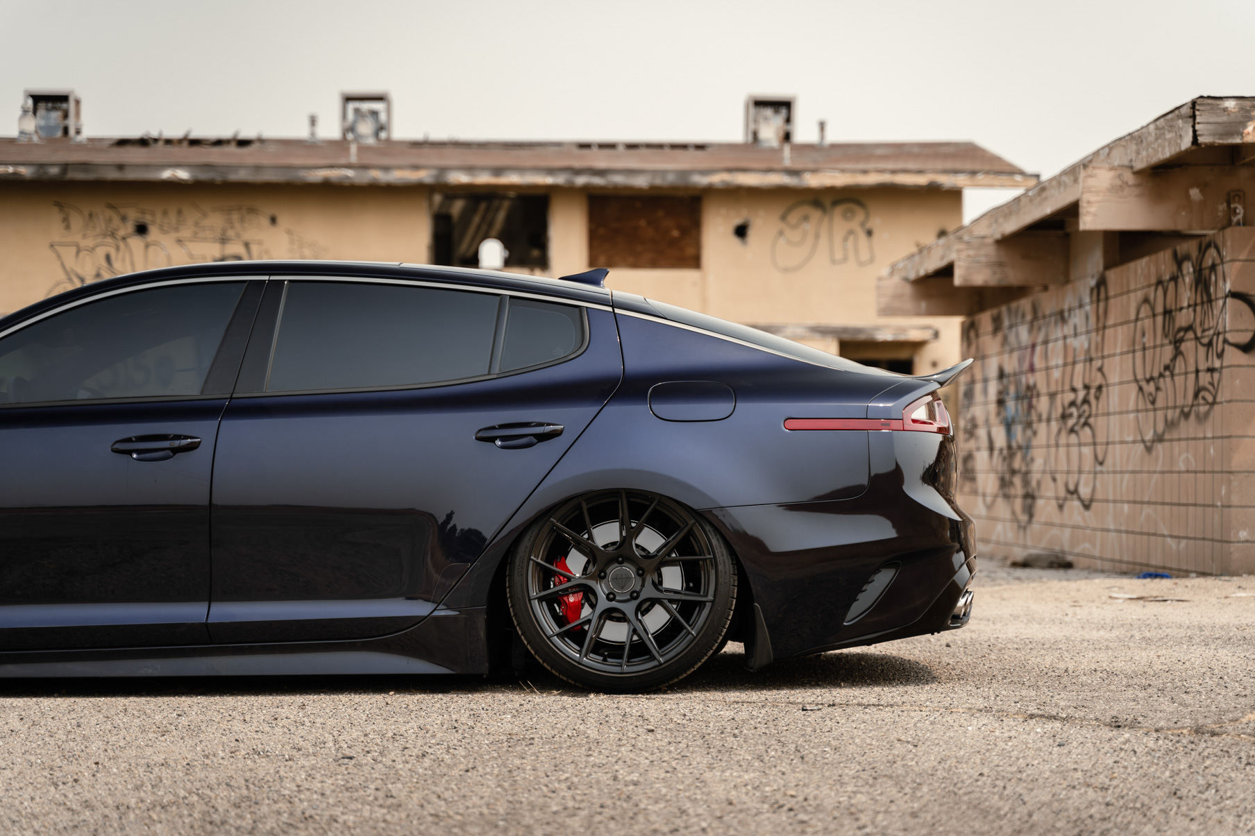 A 2020 Kia Stinger GT AWD on Blaque Diamond BD-F18 Gloss Black Wheels