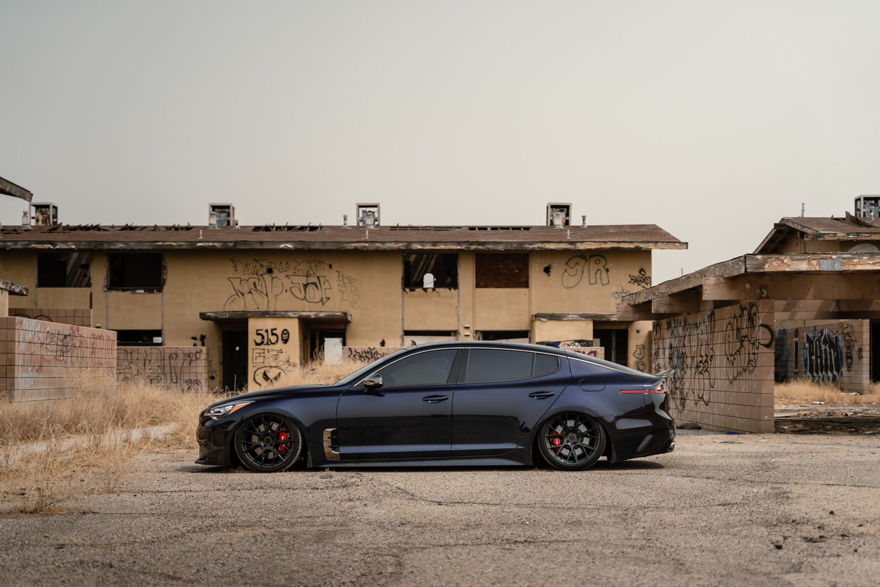 A 2020 Kia Stinger GT AWD on Blaque Diamond BD-F18 Gloss Black Wheels