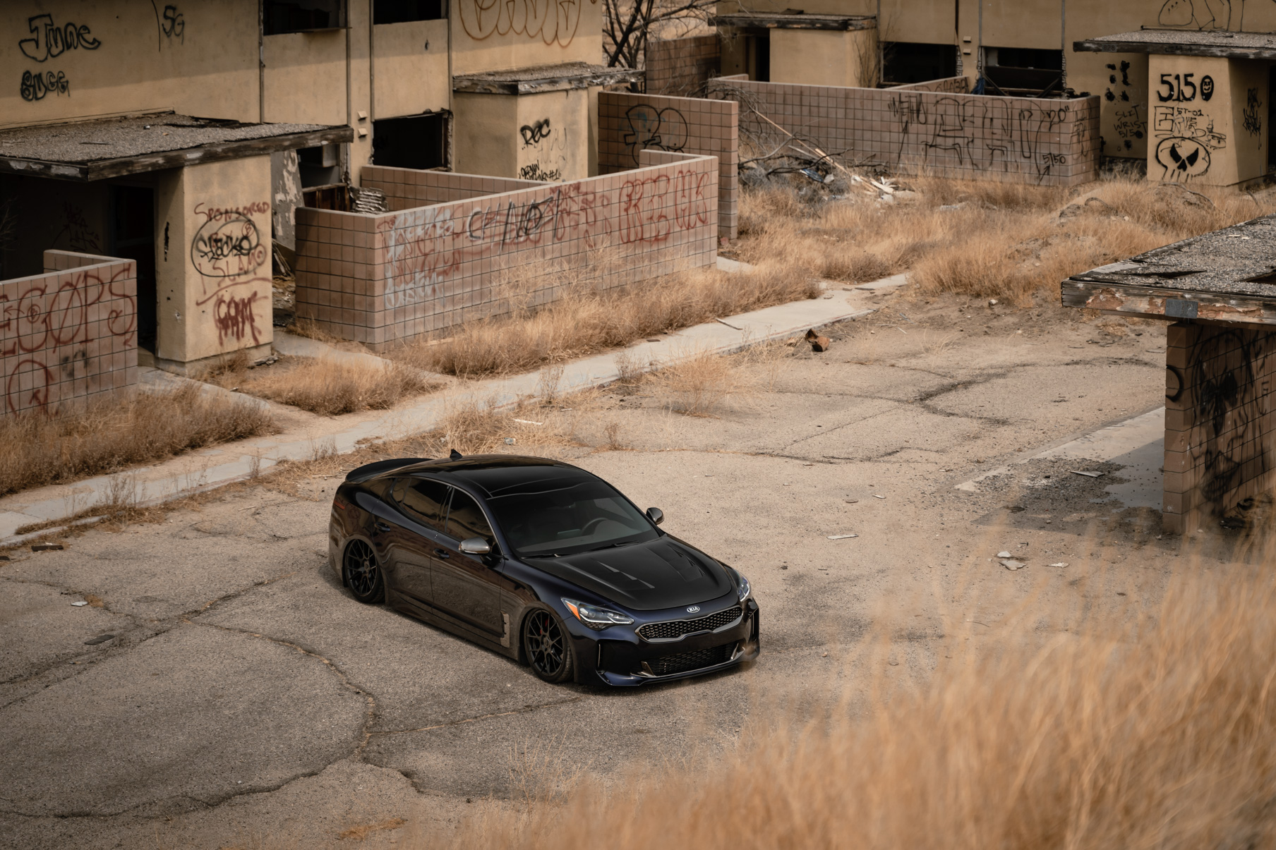 A 2020 Kia Stinger GT AWD on Blaque Diamond BD-F18 Gloss Black Wheels