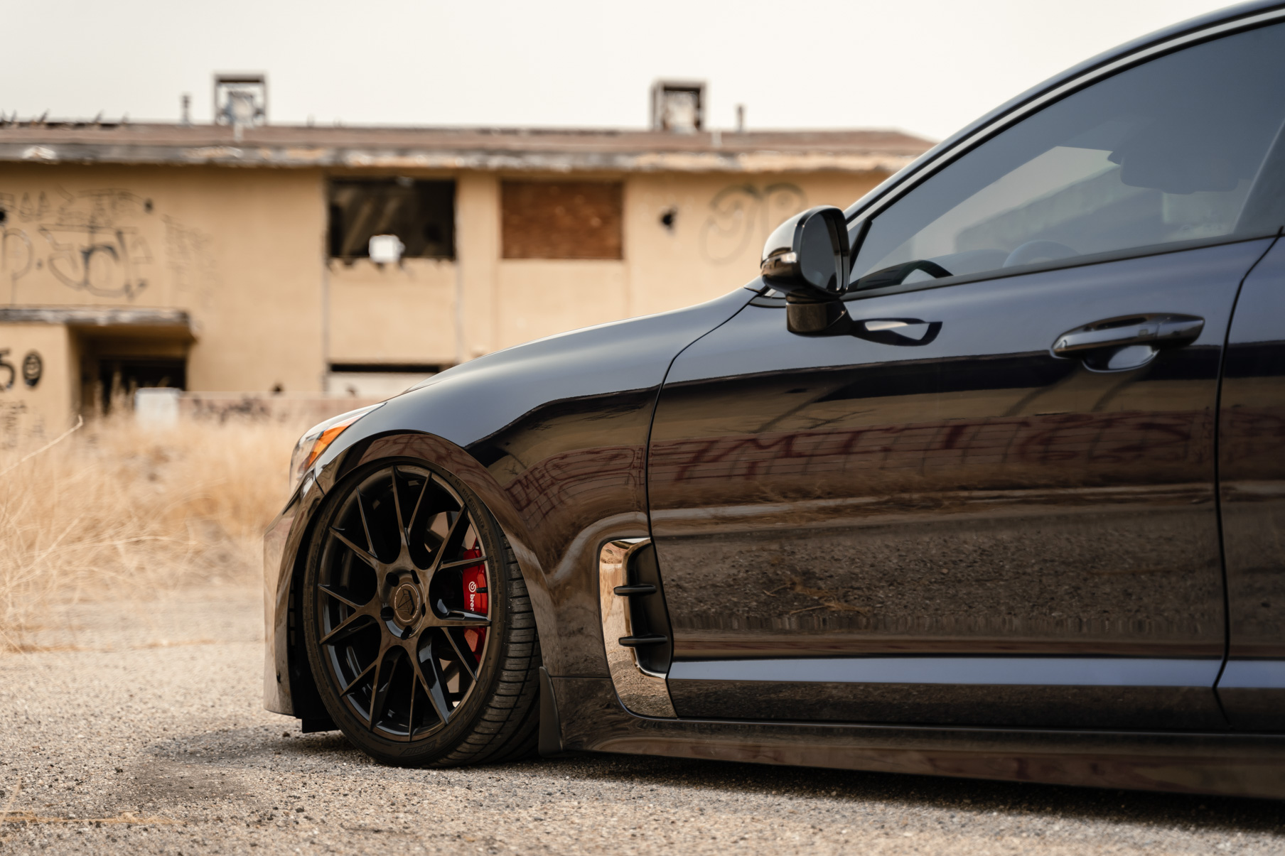 A 2020 Kia Stinger GT AWD on Blaque Diamond BD-F18 Gloss Black Wheels