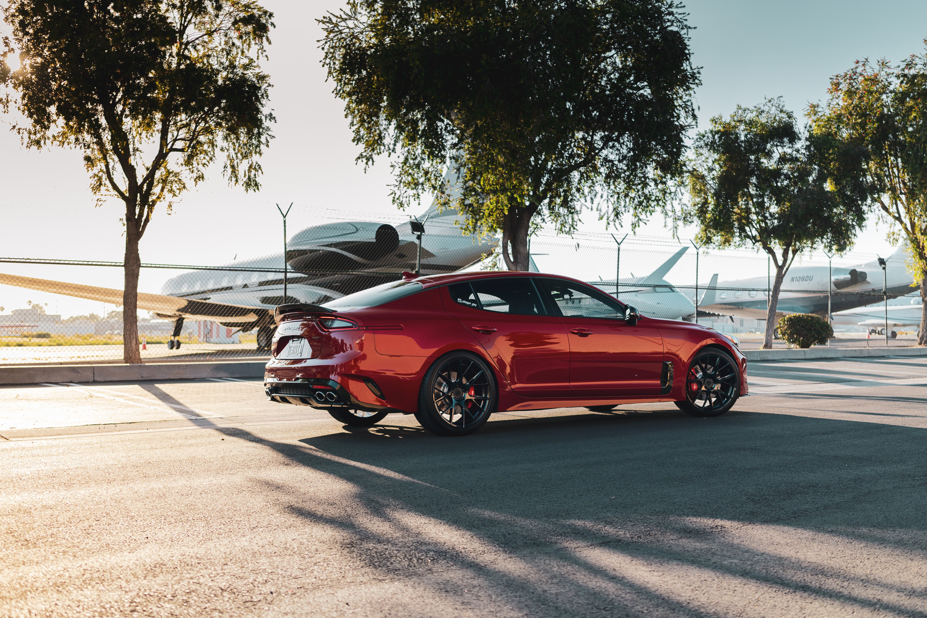 A 2018 Kia Stinger GT on Blaque Diamond BD-F18 Gloss Black Wheels