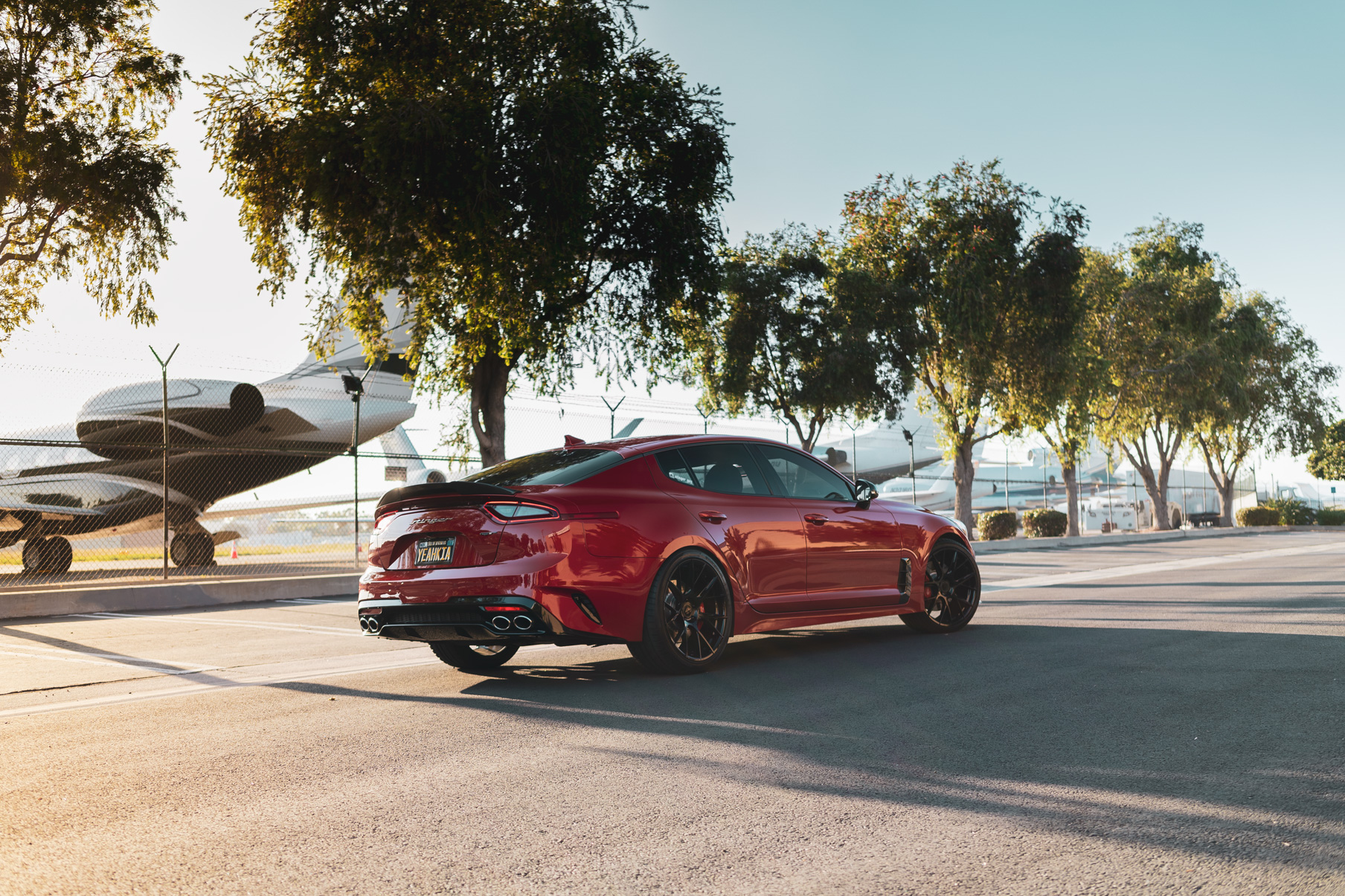 A 2018 Kia Stinger GT on Blaque Diamond BD-F18 Gloss Black Wheels