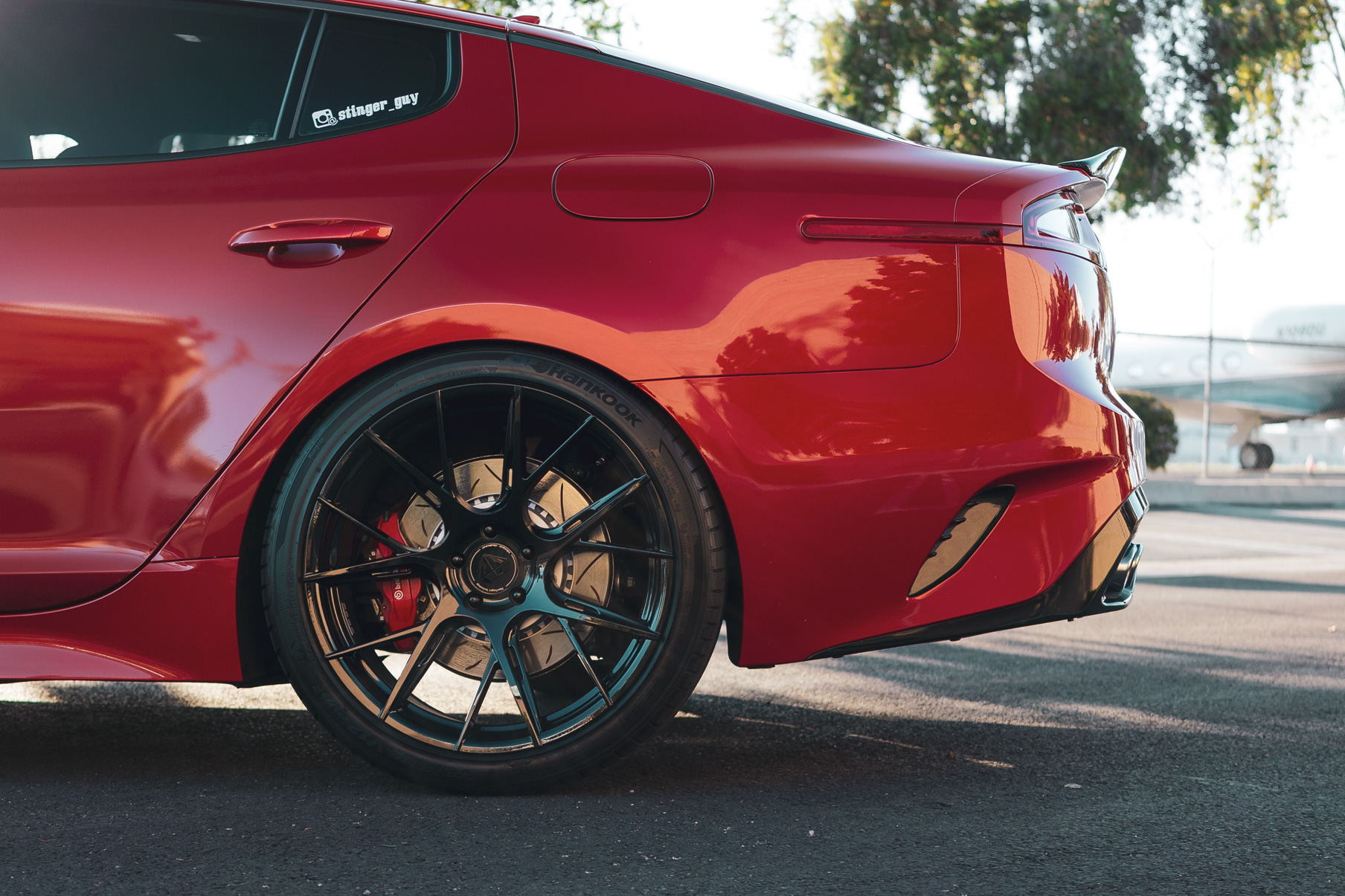A 2018 Kia Stinger GT on Blaque Diamond BD-F18 Gloss Black Wheels