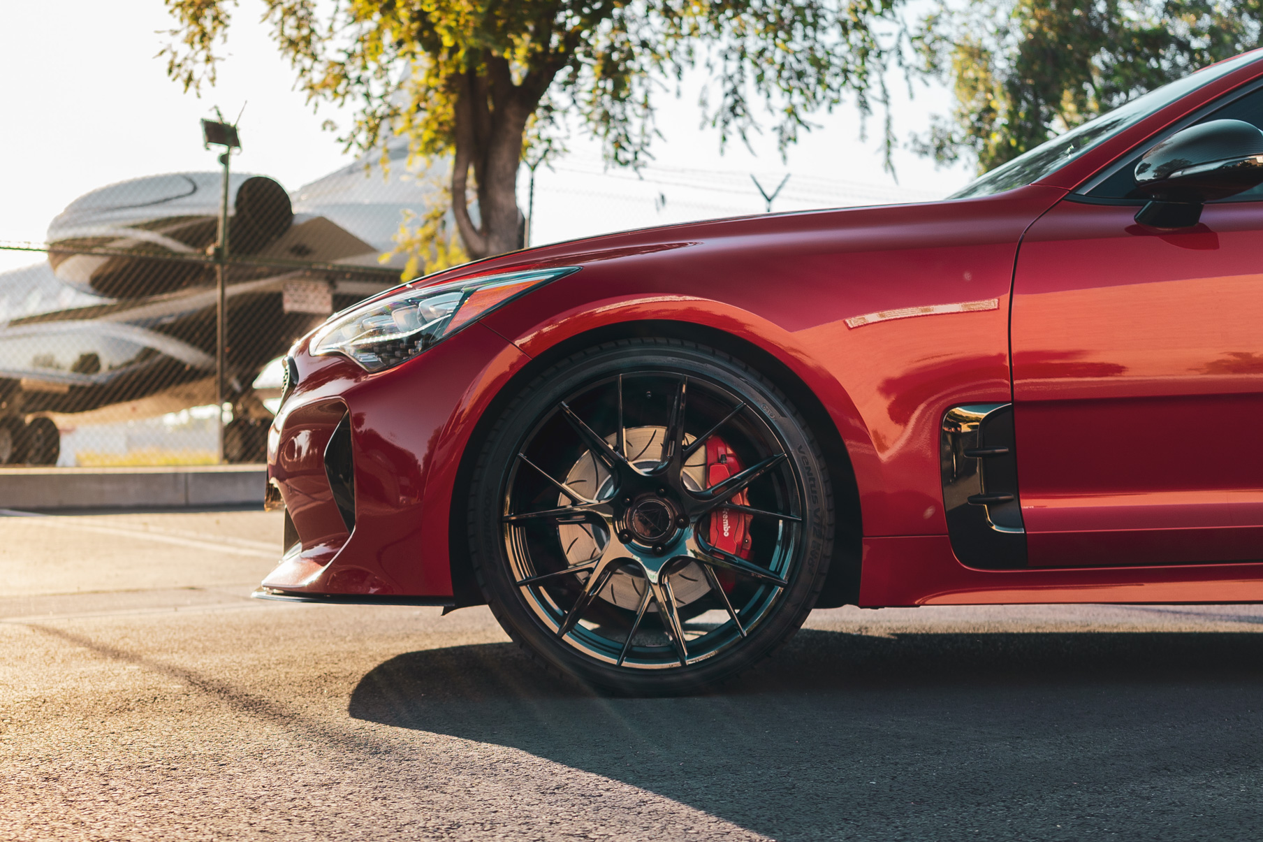 A 2018 Kia Stinger GT on Blaque Diamond BD-F18 Gloss Black Wheels
