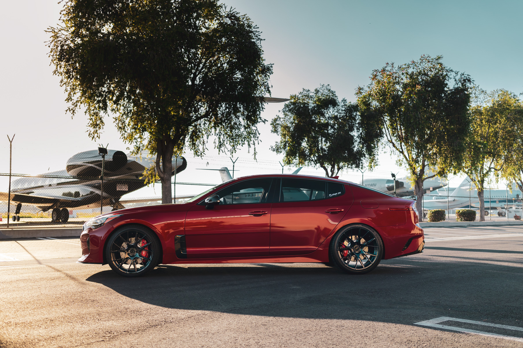 A 2018 Kia Stinger GT on Blaque Diamond BD-F18 Gloss Black Wheels
