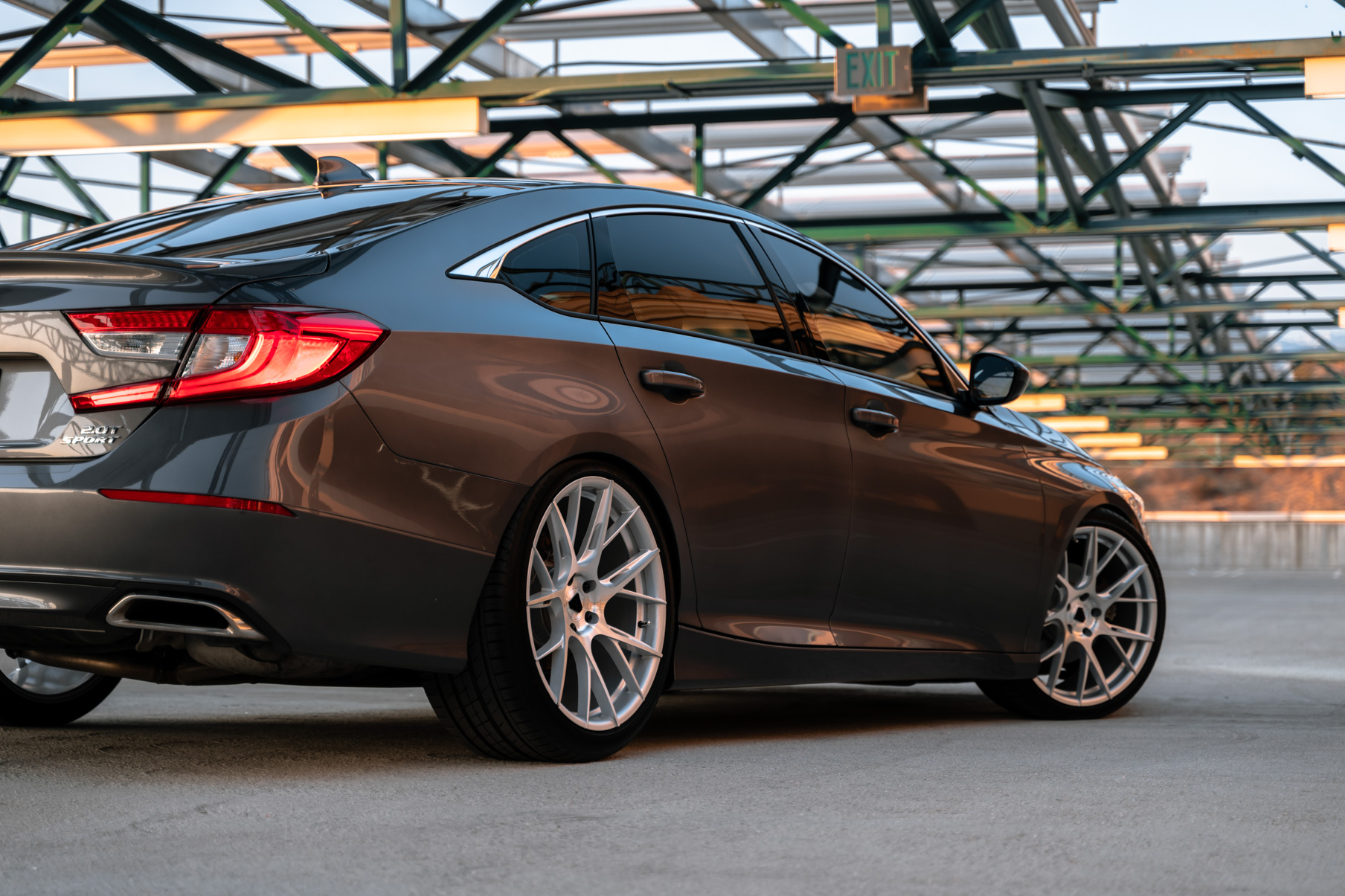 A 2018 Honda Accord Sport 2.0T on 20 Inch Blaque Diamond Brushed Silver Wheels