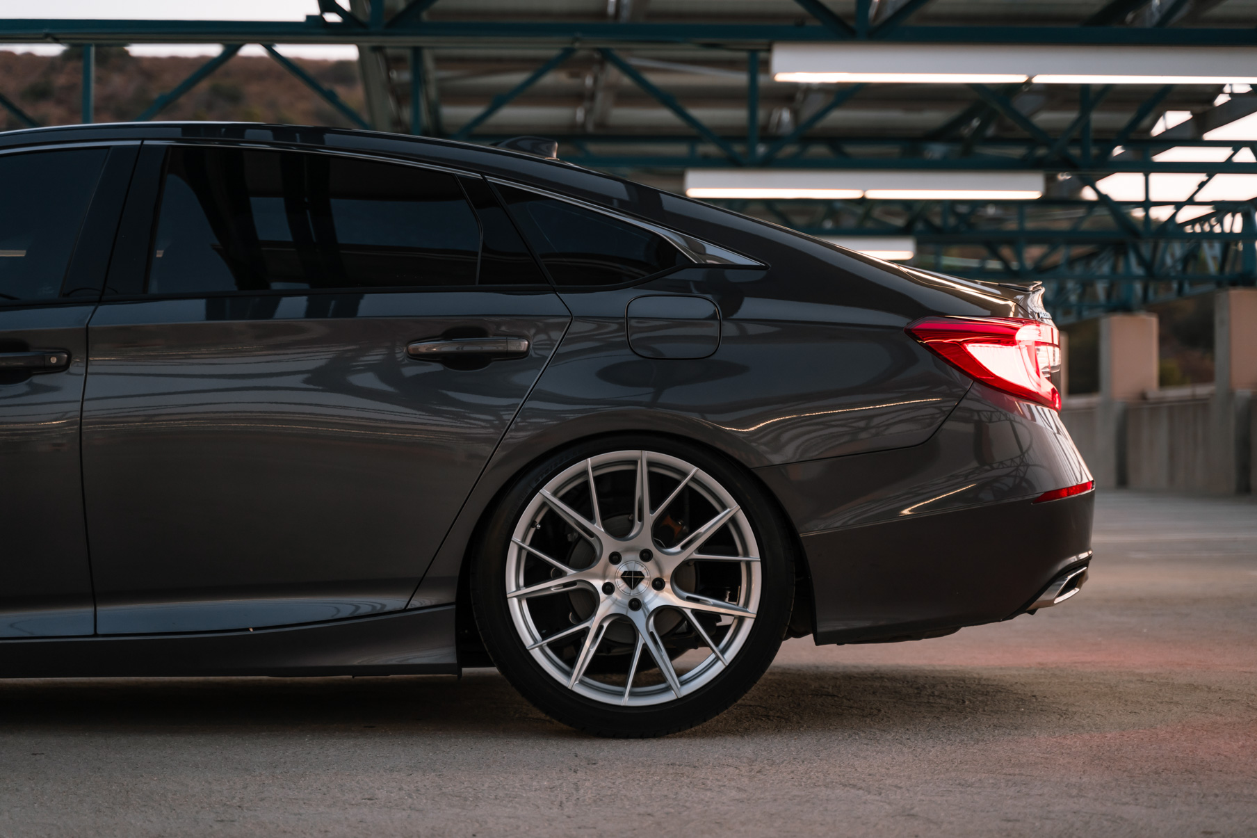 A 2018 Honda Accord Sport 2.0T on 20 Inch Blaque Diamond Brushed Silver Wheels