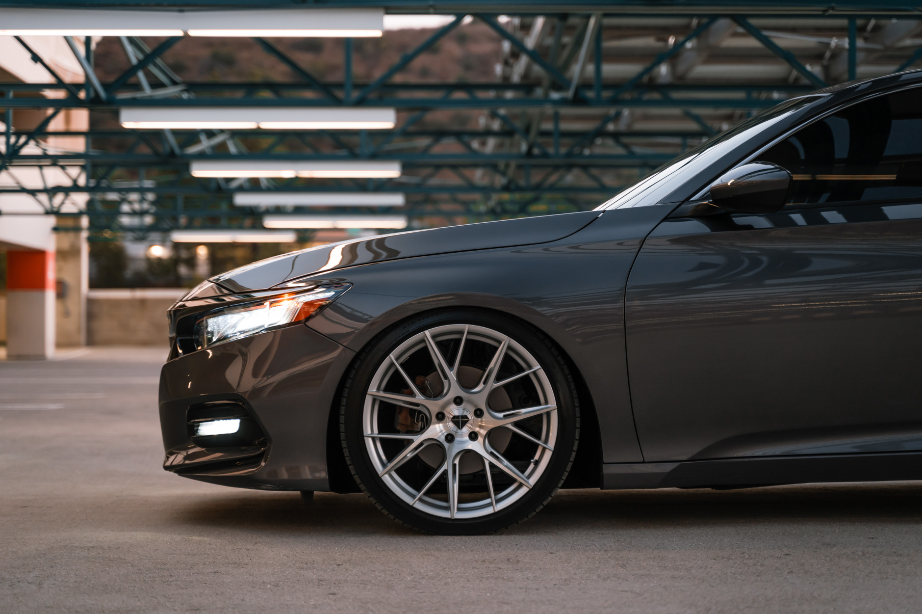 A 2018 Honda Accord Sport 2.0T on 20 Inch Blaque Diamond Brushed Silver Wheels