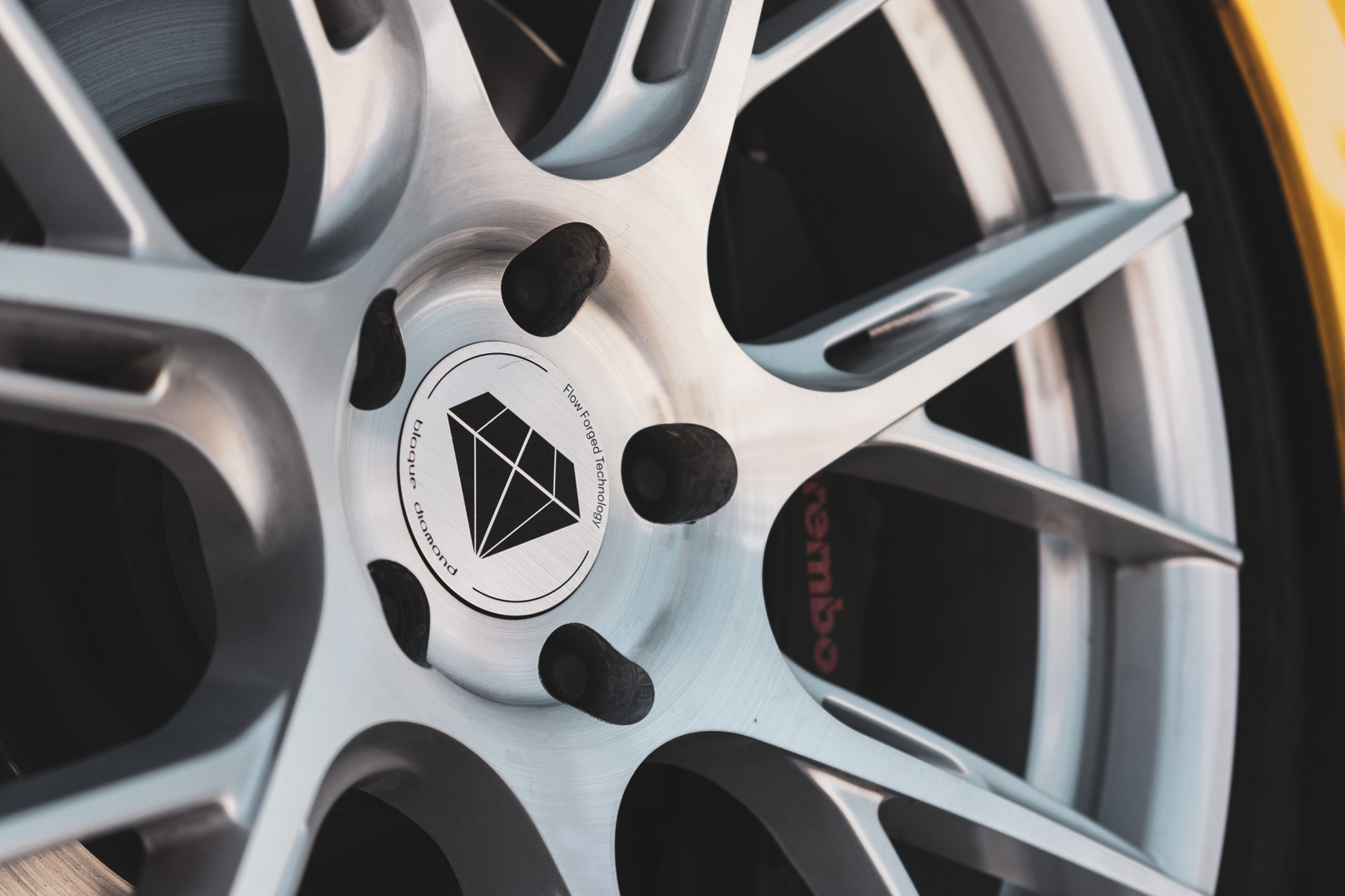 A 2018 Ford Mustang GT on 20 Inch Blaque Diamond BD-F18 Brushed Silver Wheels