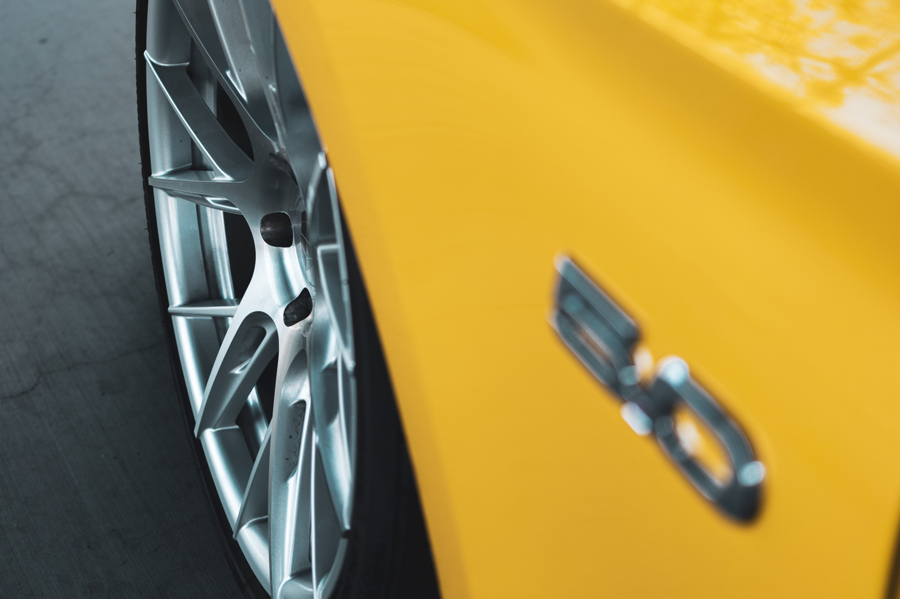 A 2018 Ford Mustang GT on 20 Inch Blaque Diamond BD-F18 Brushed Silver Wheels