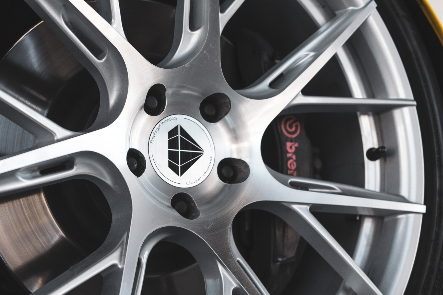 A 2018 Ford Mustang GT on 20 Inch Blaque Diamond BD-F18 Brushed Silver Wheels