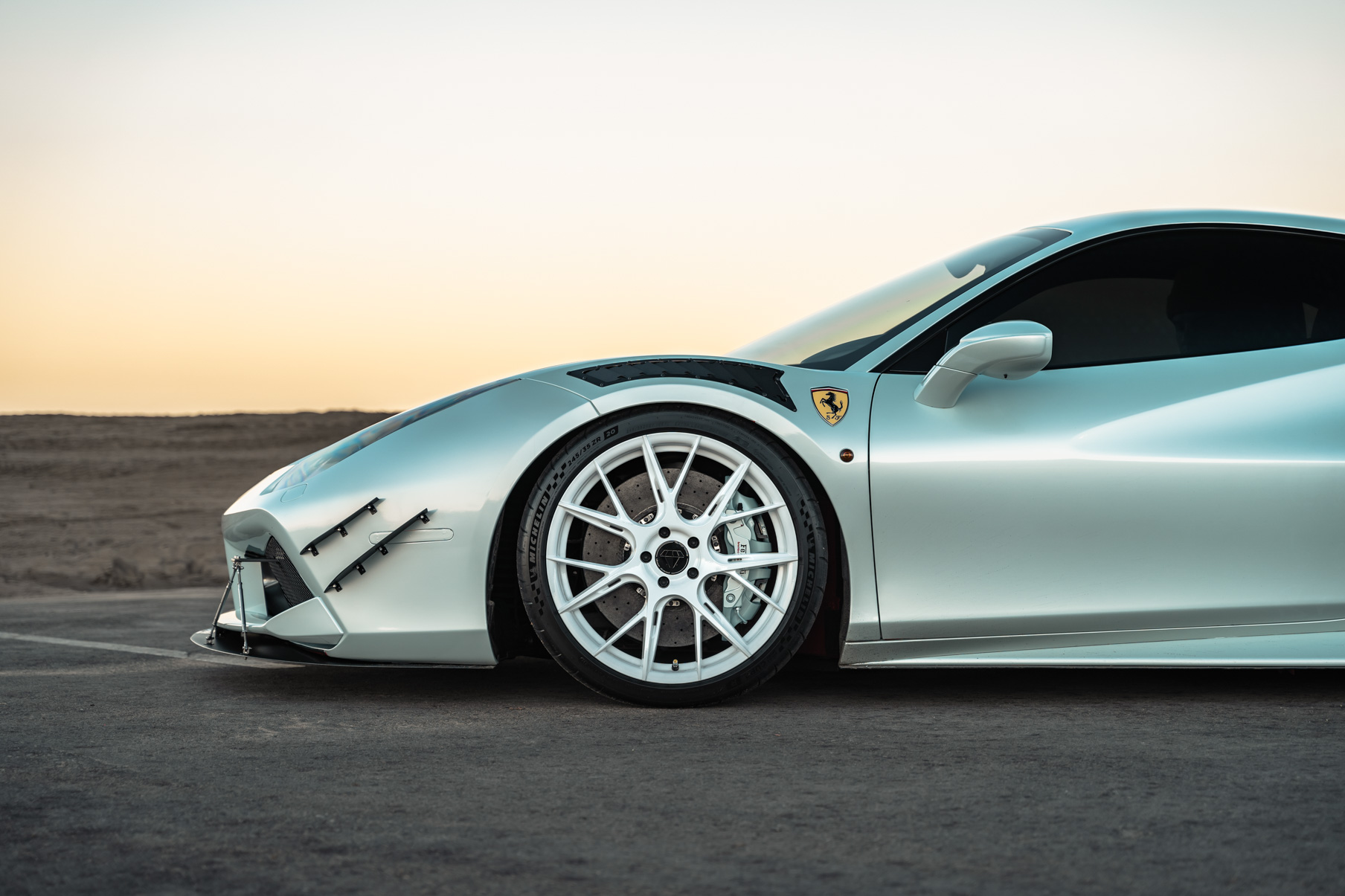 A 2018 Ferrari 488 on 20 Inch Blaque Diamond BD-F18 Gloss White Wheels