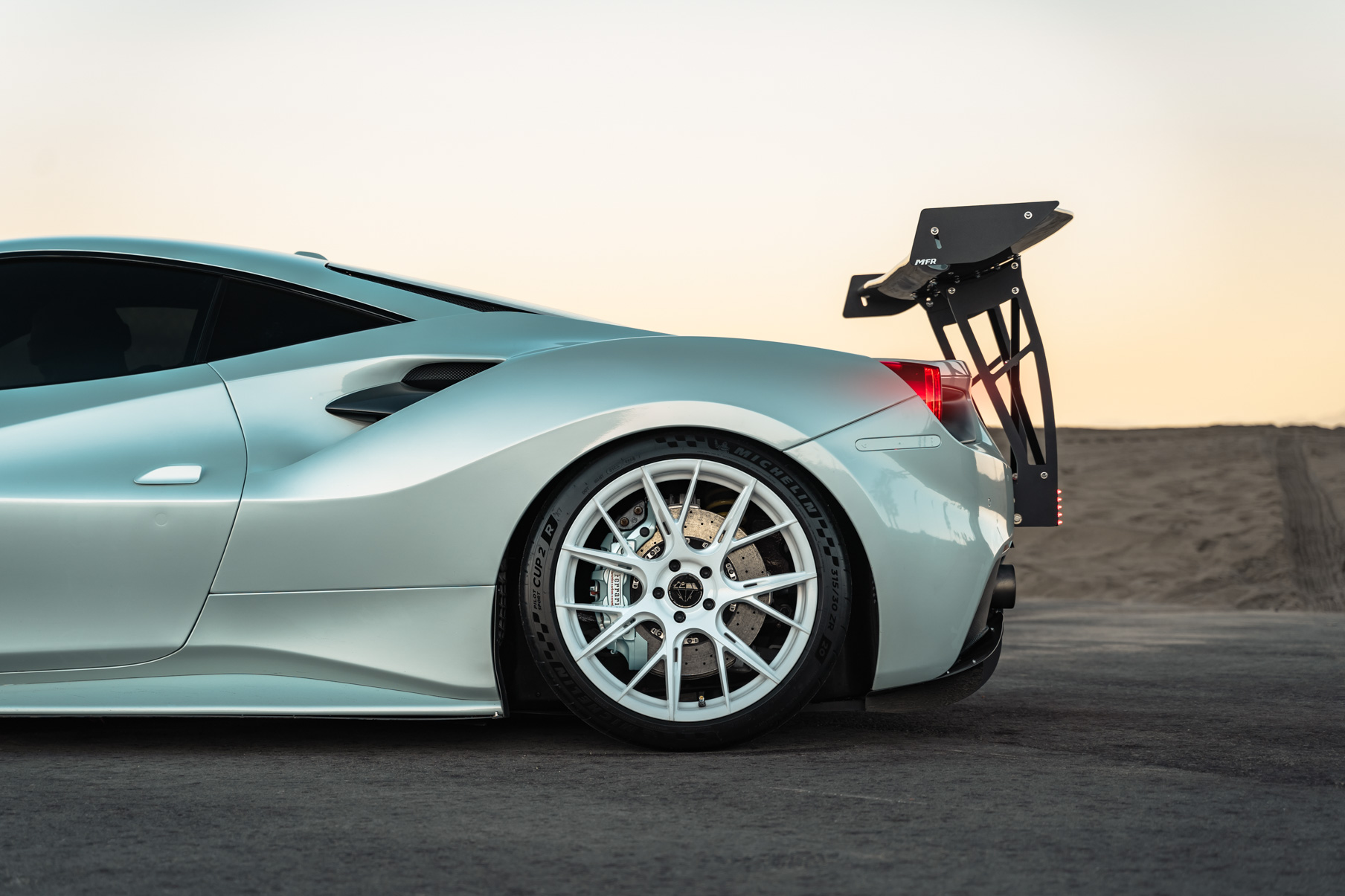 A 2018 Ferrari 488 on 20 Inch Blaque Diamond BD-F18 Gloss White Wheels