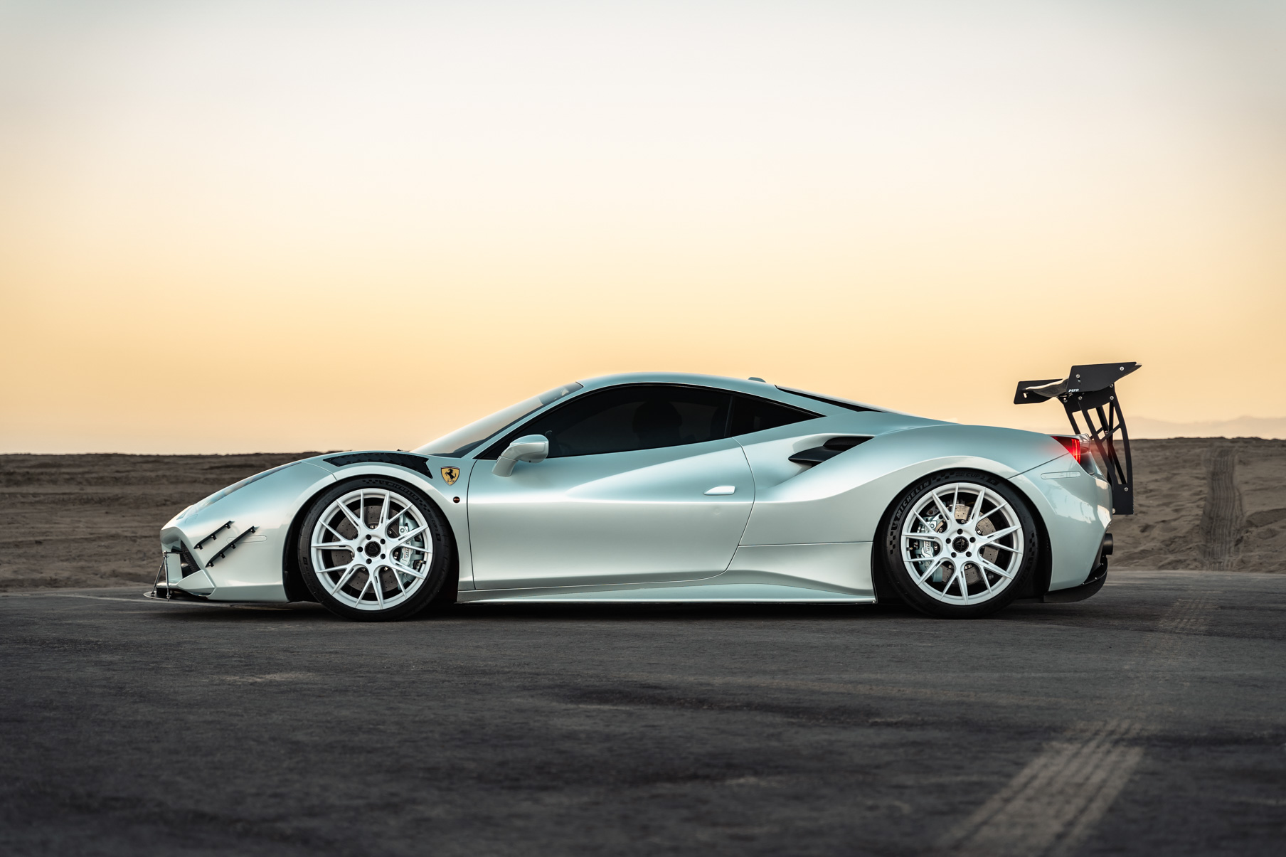 A 2018 Ferrari 488 on 20 Inch Blaque Diamond BD-F18 Gloss White Wheels