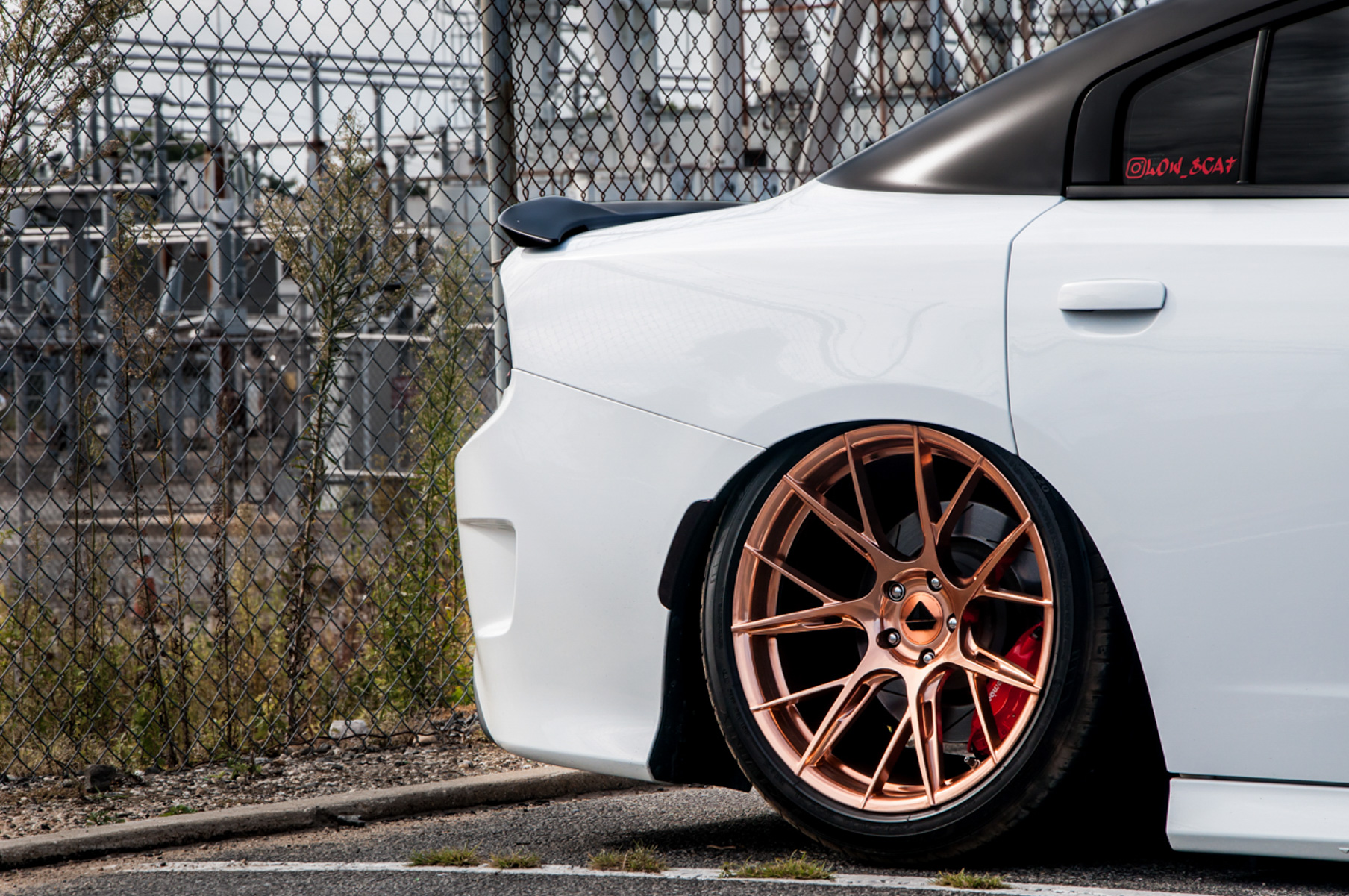 A 2018 Dodge Charger on 20 Inch Blaque Diamond BD-F18 Custom Polished Rose Gold Wheels