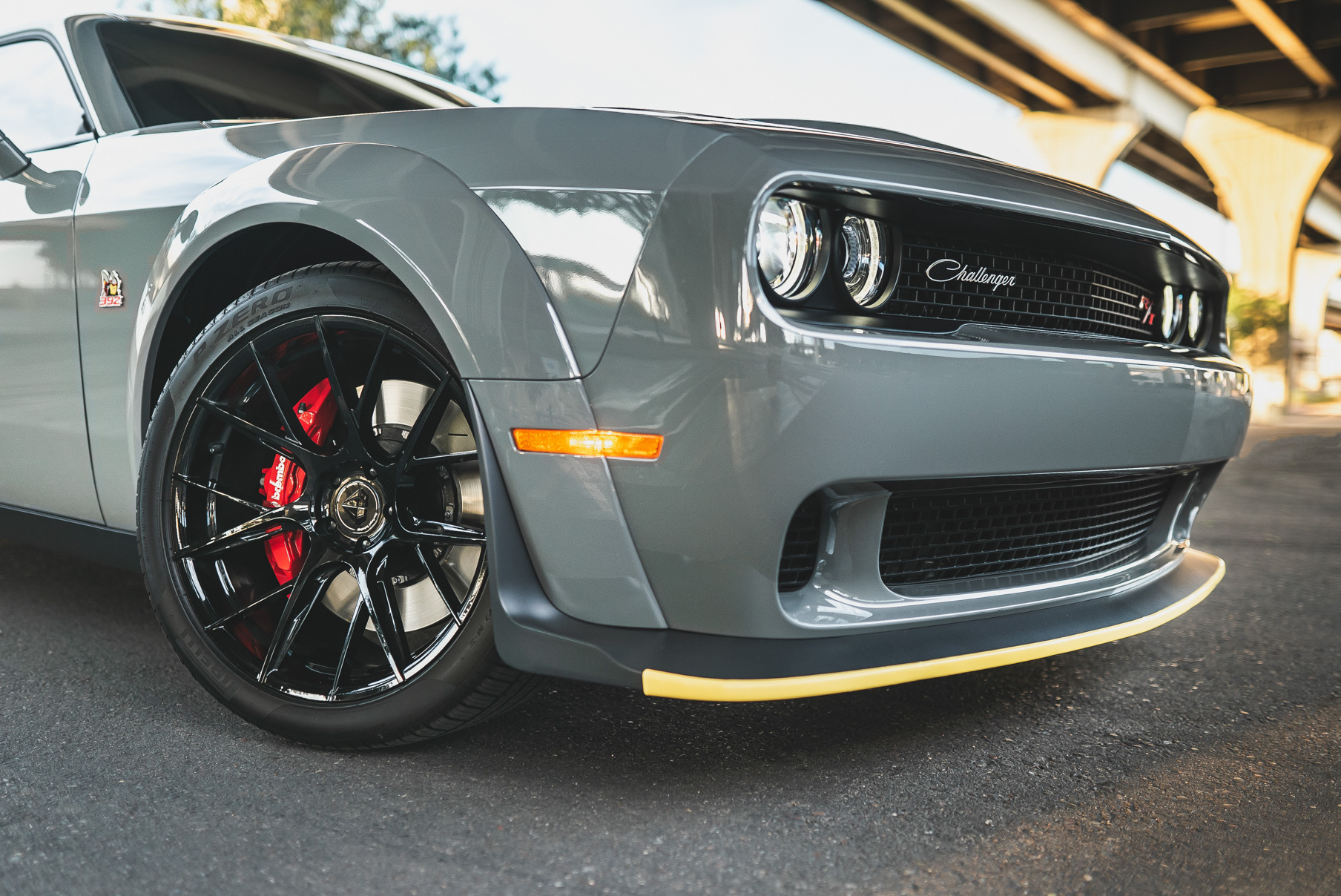 A 2018 Dodge Challenger RT on 20 Inch Blaque Diamond BD-F18 Gloss Black Wheels