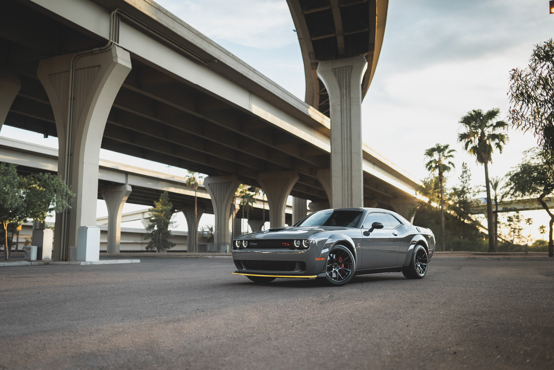 A 2018 Dodge Challenger RT on 20 Inch Blaque Diamond BD-F18 Gloss Black Wheels