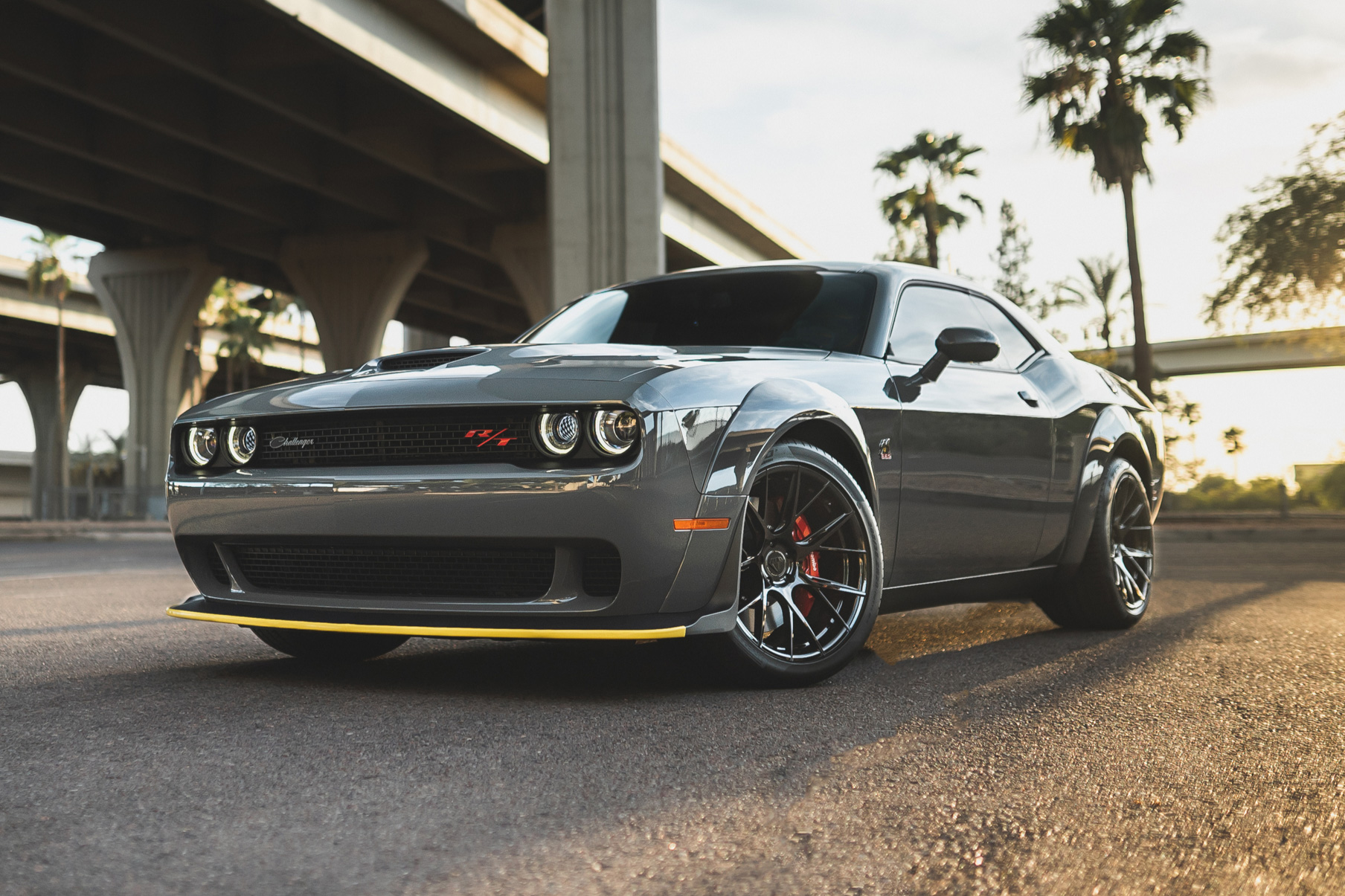 A 2018 Dodge Challenger RT on 20 Inch Blaque Diamond BD-F18 Gloss Black Wheels