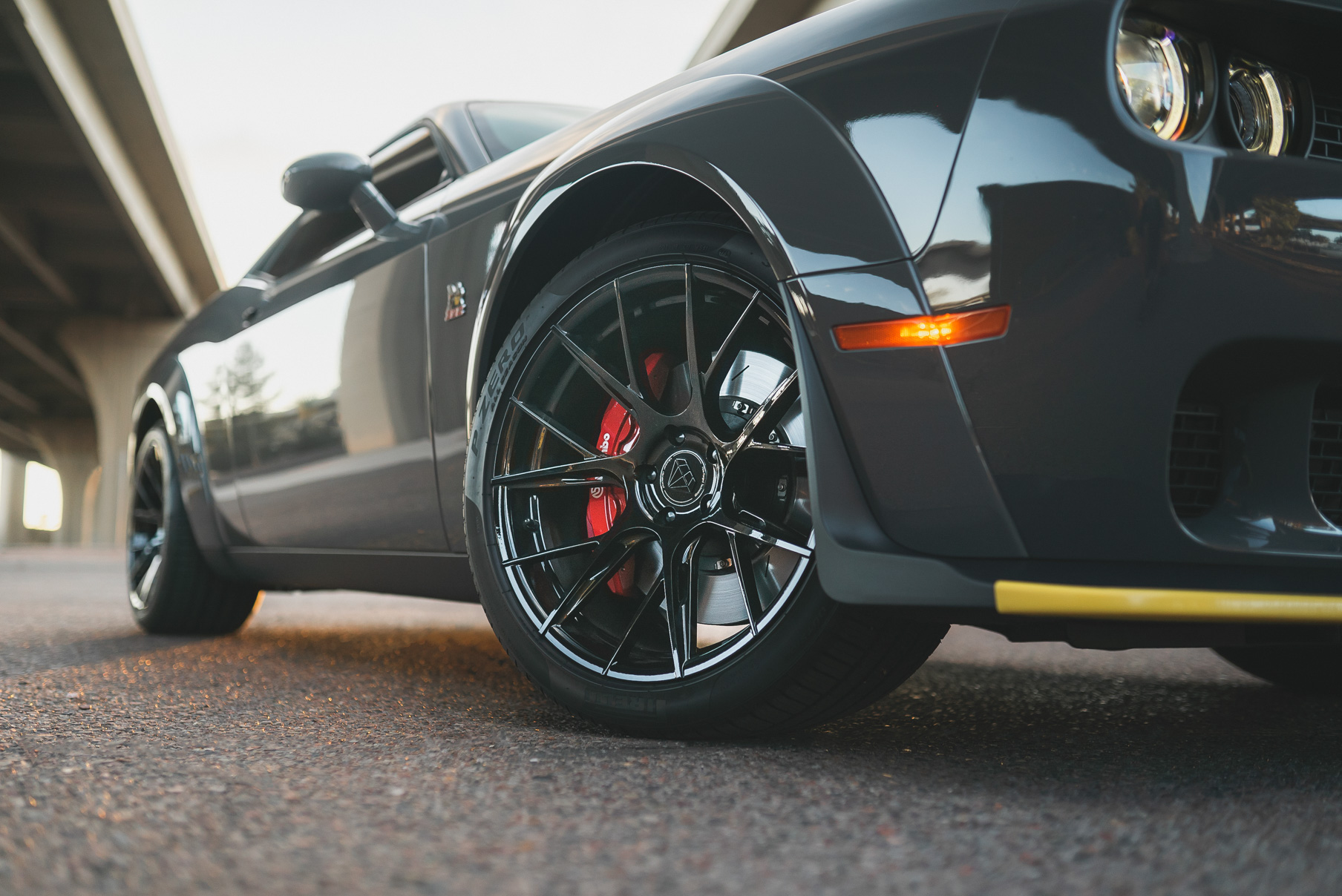 A 2018 Dodge Challenger RT on 20 Inch Blaque Diamond BD-F18 Gloss Black Wheels