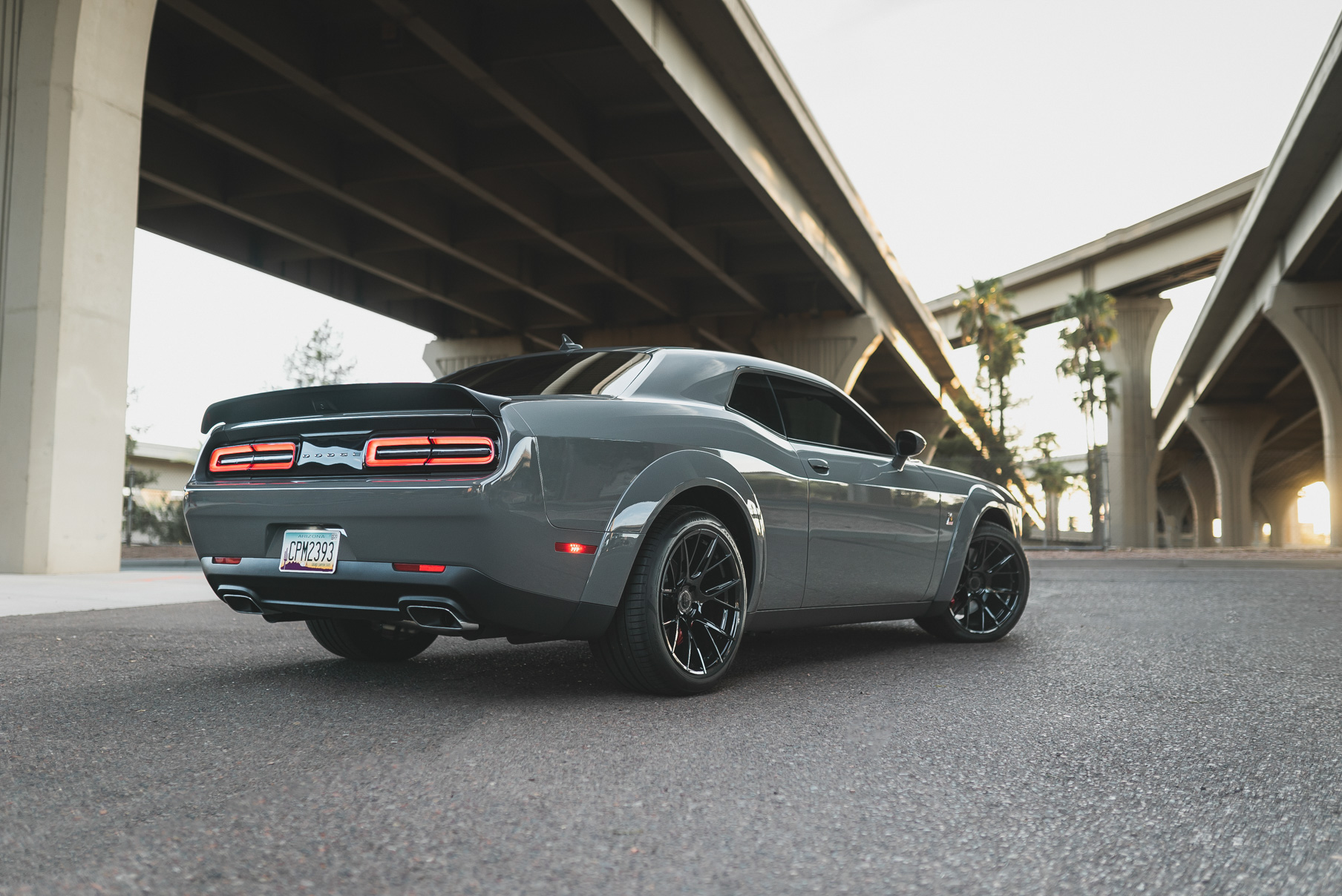 A 2018 Dodge Challenger RT on 20 Inch Blaque Diamond BD-F18 Gloss Black Wheels