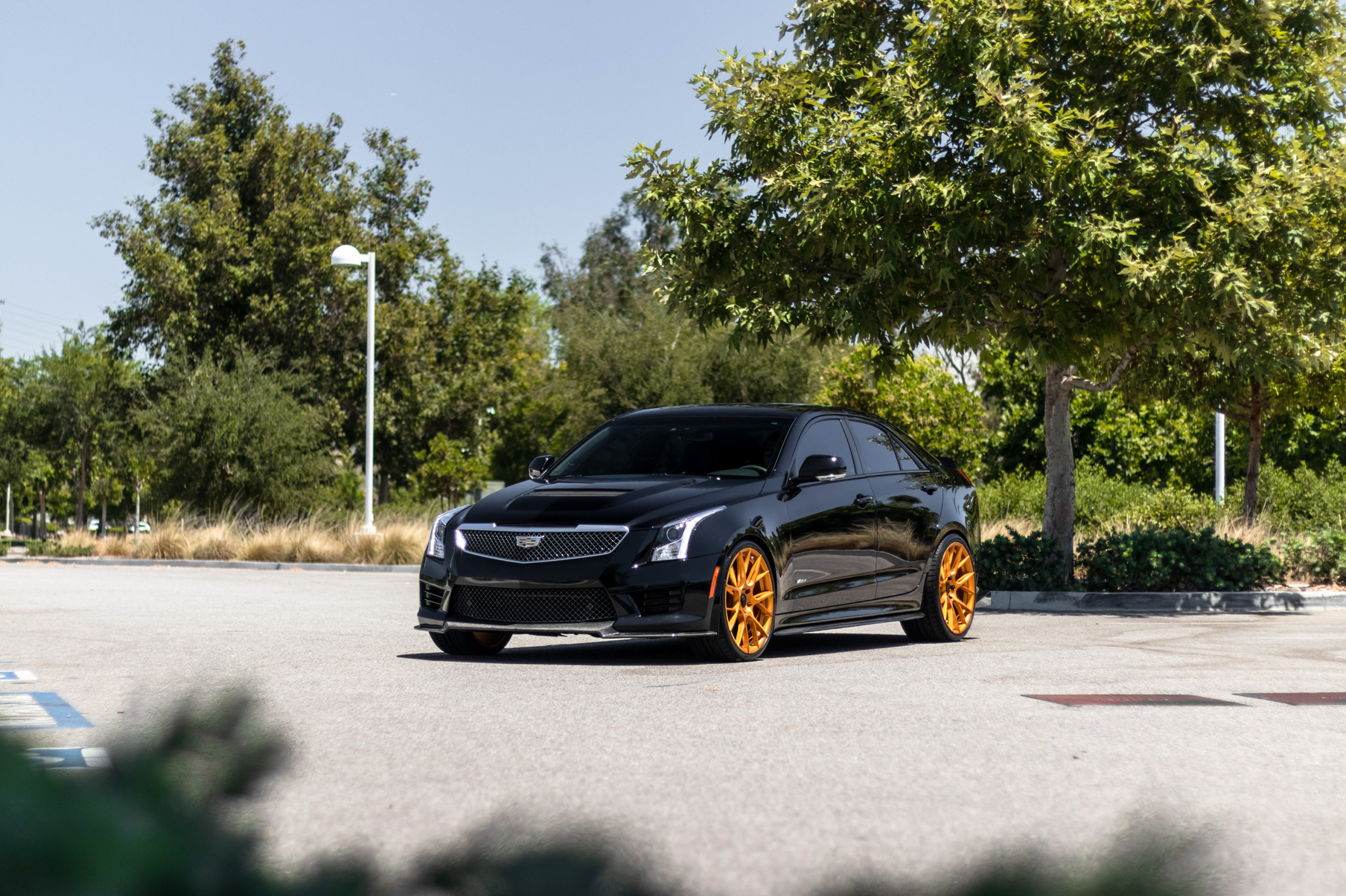A 2017 Cadillac ATSV on 20 Inch Blaque Diamond BD-F18 Gold Wheels