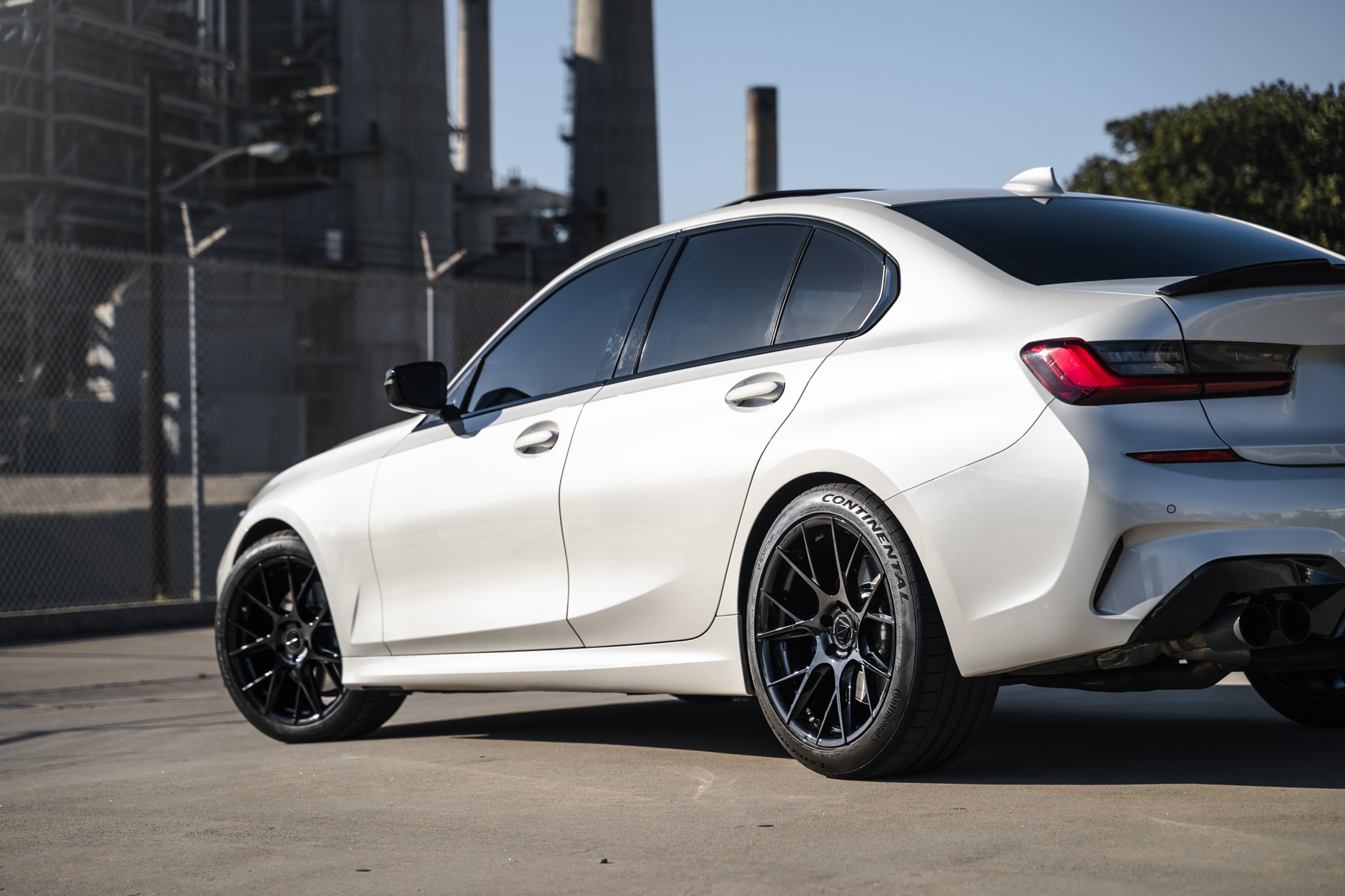 A 2021 BMW M340i on 20 Inch Blaque Diamond BD-F18 Gloss Black Wheels