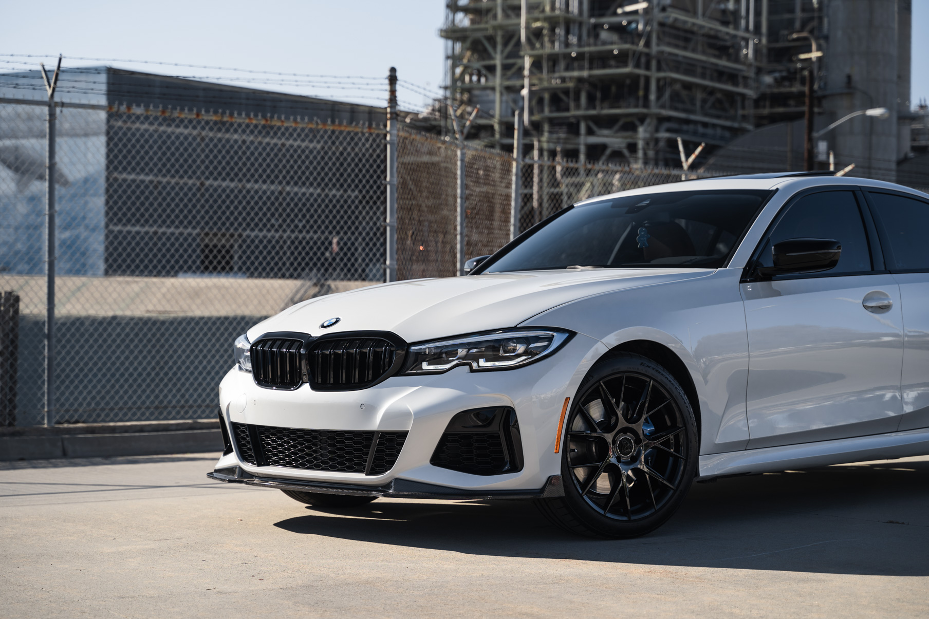 A 2021 BMW M340i on 20 Inch Blaque Diamond BD-F18 Gloss Black Wheels