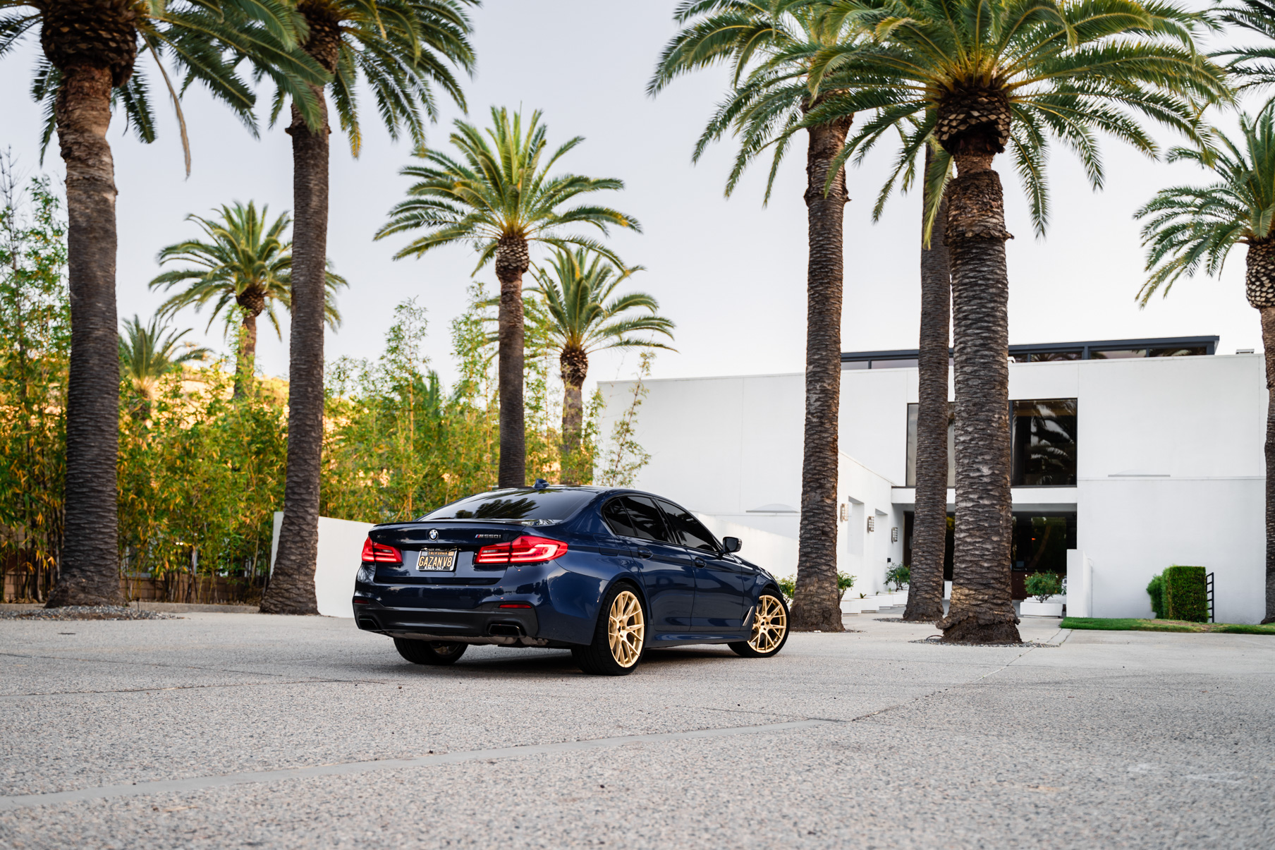 A 2020 BMW M550 on 20 Inch Blaque Diamond BD-F18 Transparent Brass Wheels