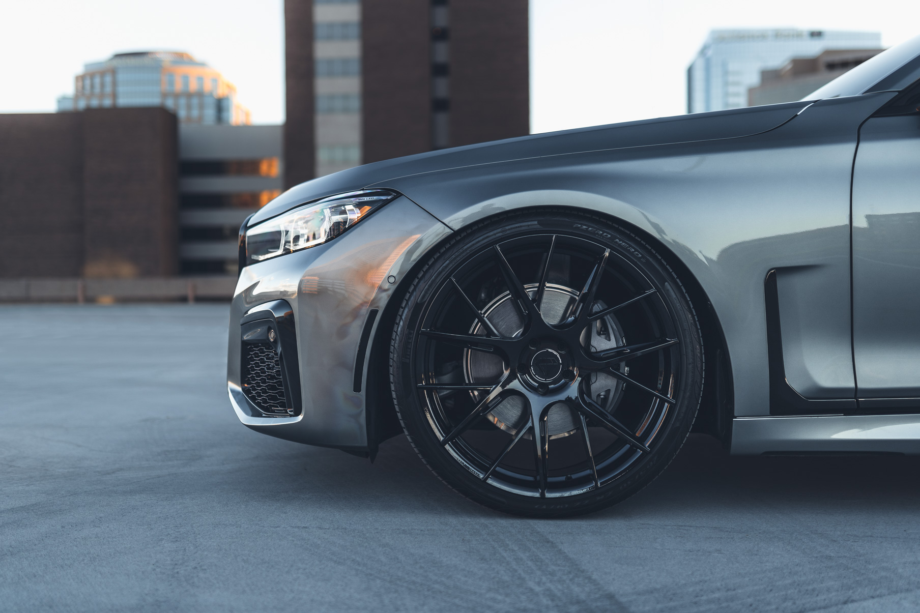 A 2020 BMW 750i on 20 Inch Blaque Diamond BD-F18 Gloss Black Wheels