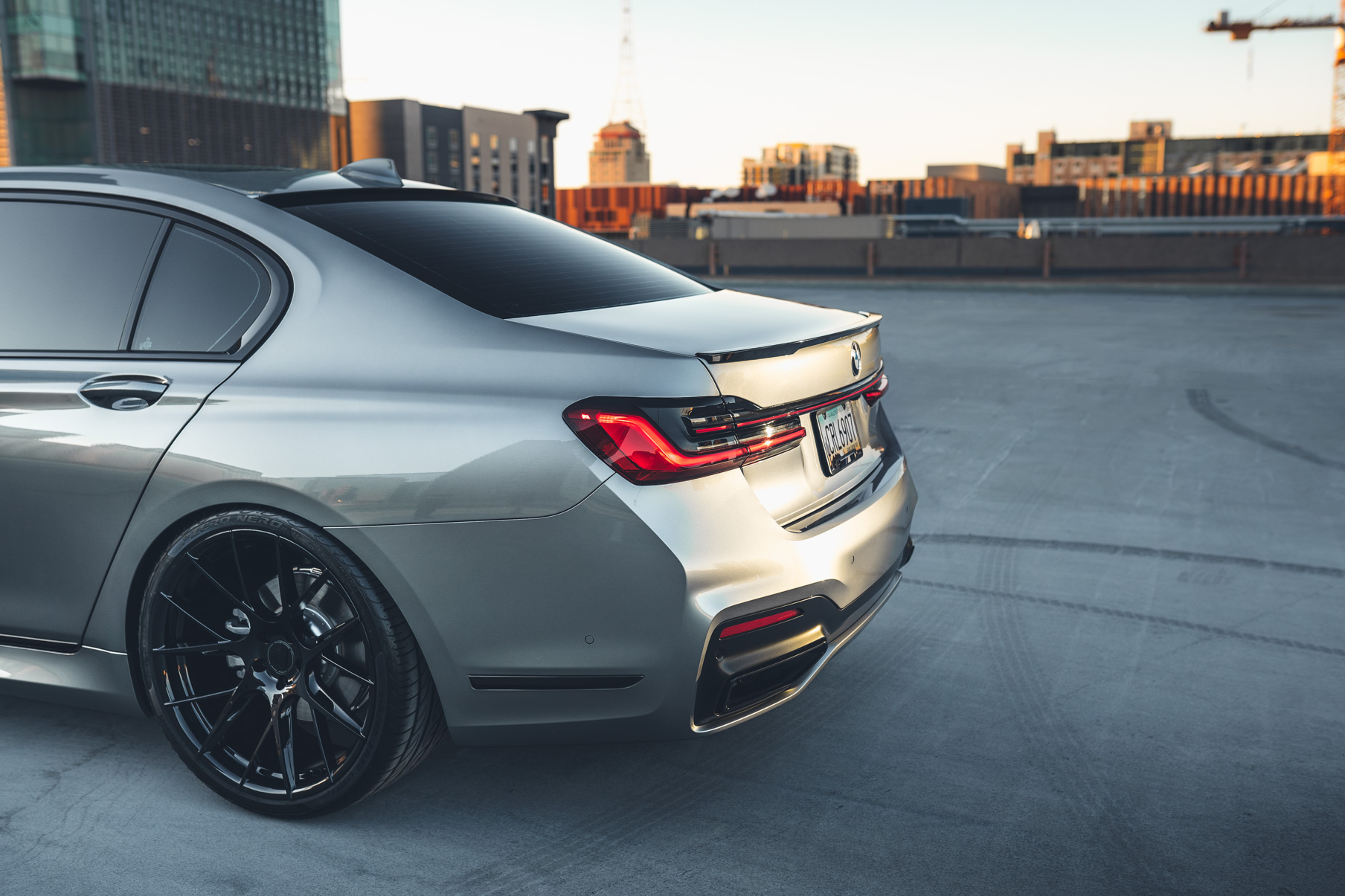 A 2020 BMW 750i on 20 Inch Blaque Diamond BD-F18 Gloss Black Wheels