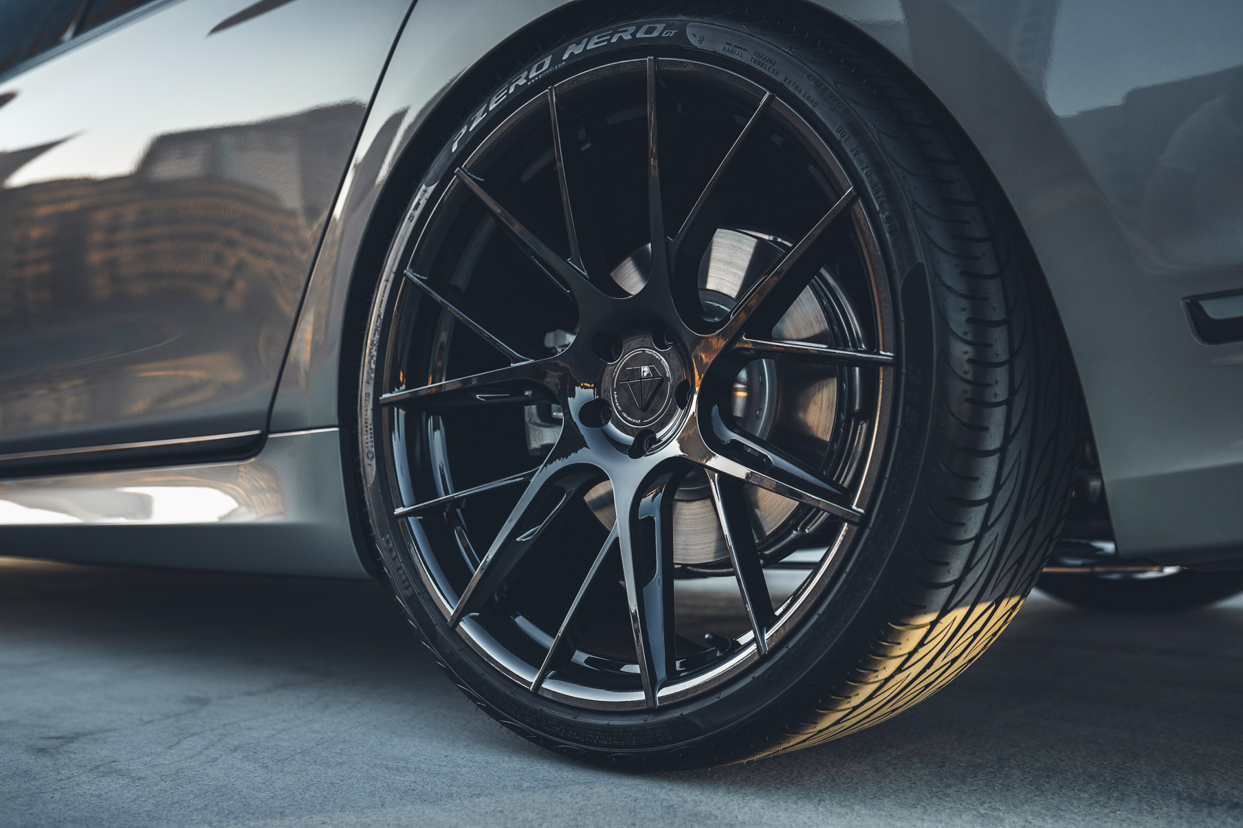 A 2020 BMW 750i on 20 Inch Blaque Diamond BD-F18 Gloss Black Wheels