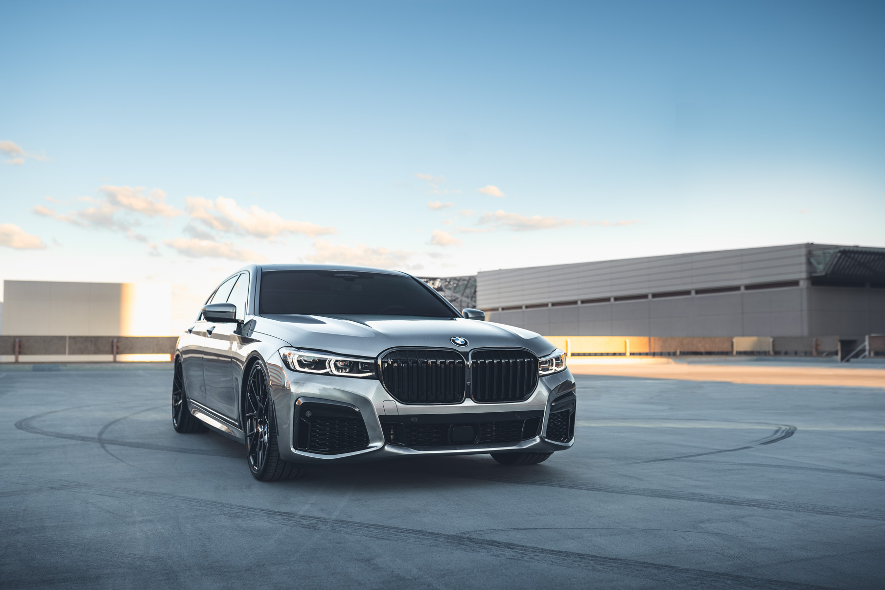 A 2020 BMW 750i on 20 Inch Blaque Diamond BD-F18 Gloss Black Wheels