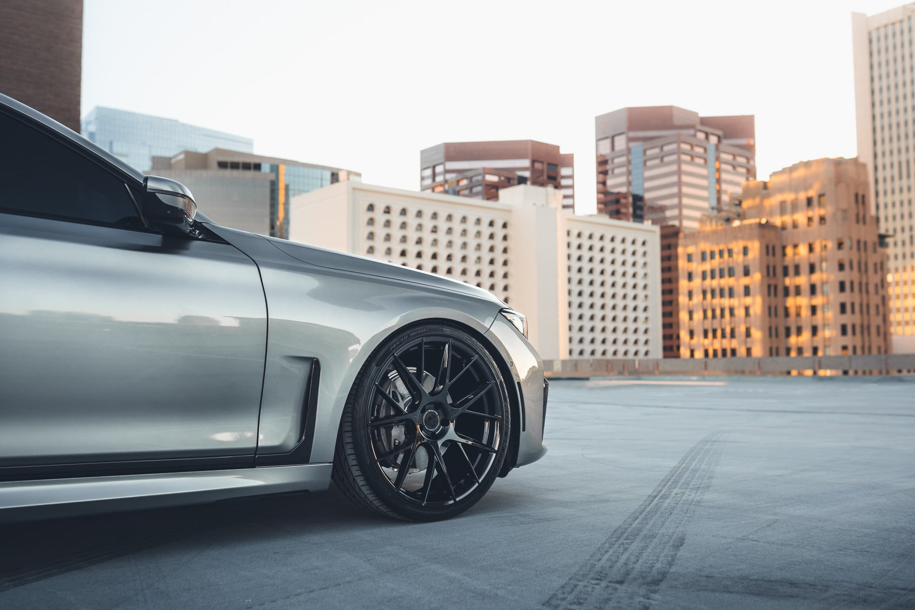A 2020 BMW 750i on 20 Inch Blaque Diamond BD-F18 Gloss Black Wheels