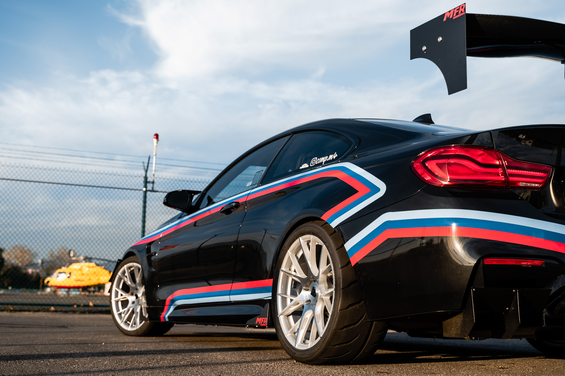 A 2018 BMW M4 Competition on 19 Inch Blaque Diamond BD-F18 Brushed Silver Wheels