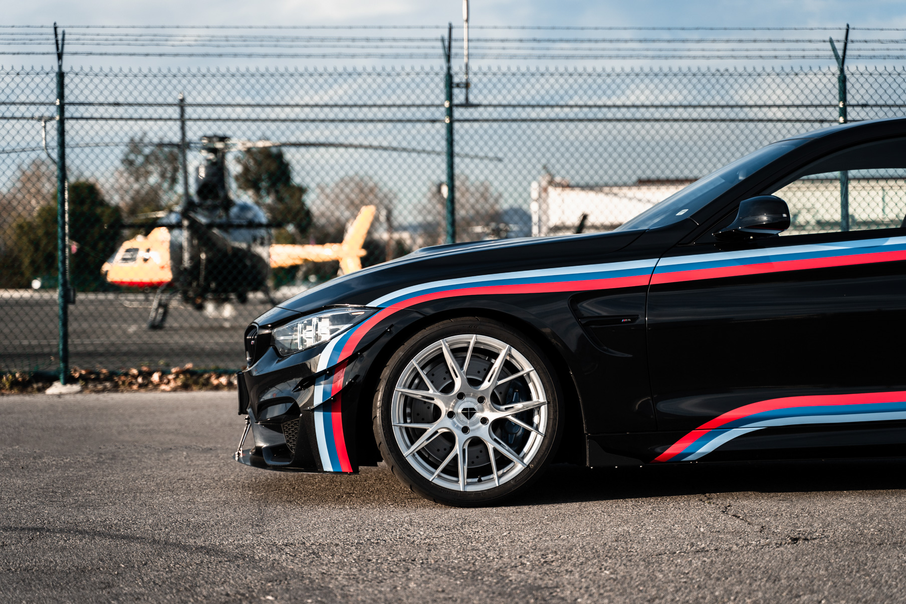 A 2018 BMW M4 Competition on 19 Inch Blaque Diamond BD-F18 Brushed Silver Wheels
